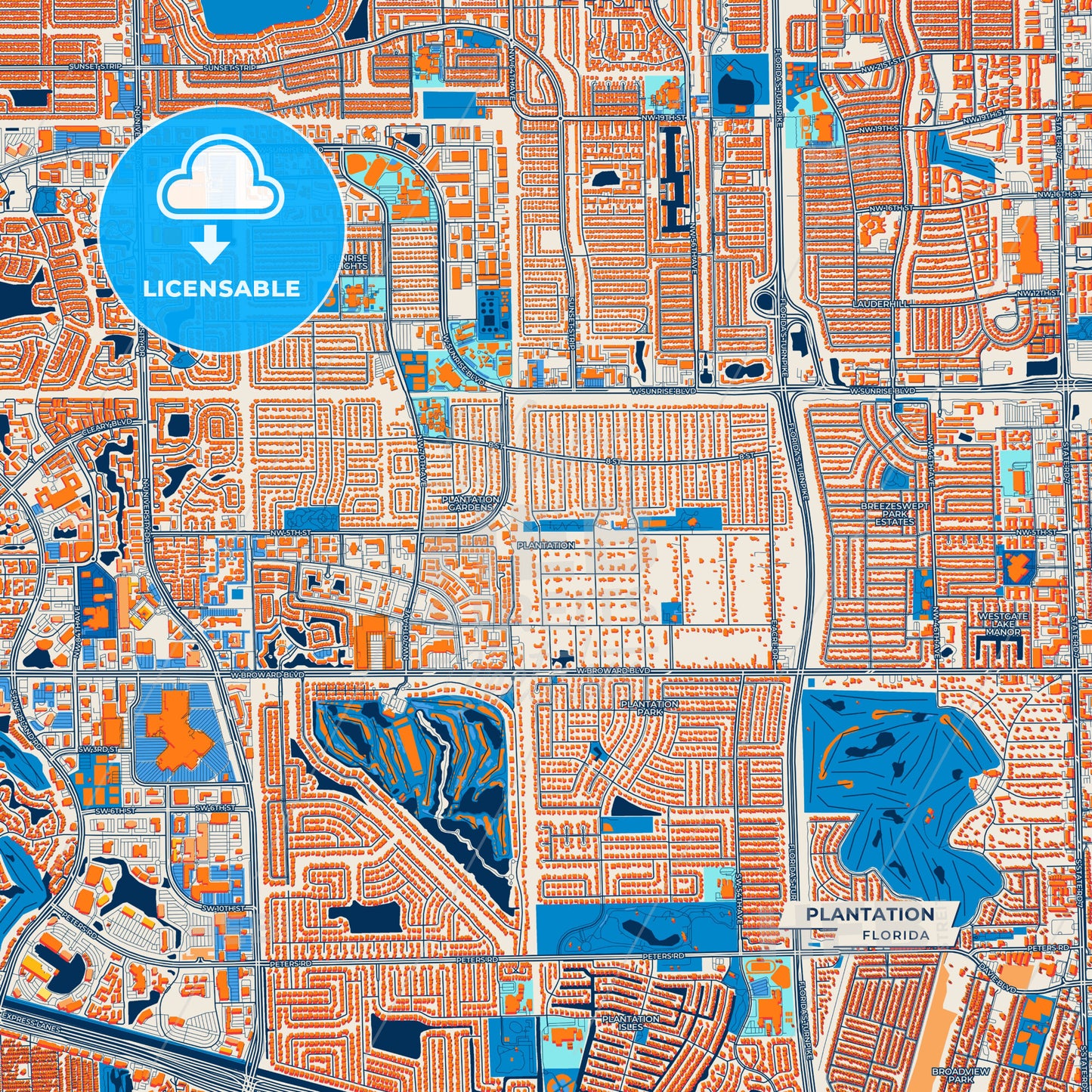 Canvas Print Template of Plantation Street Map