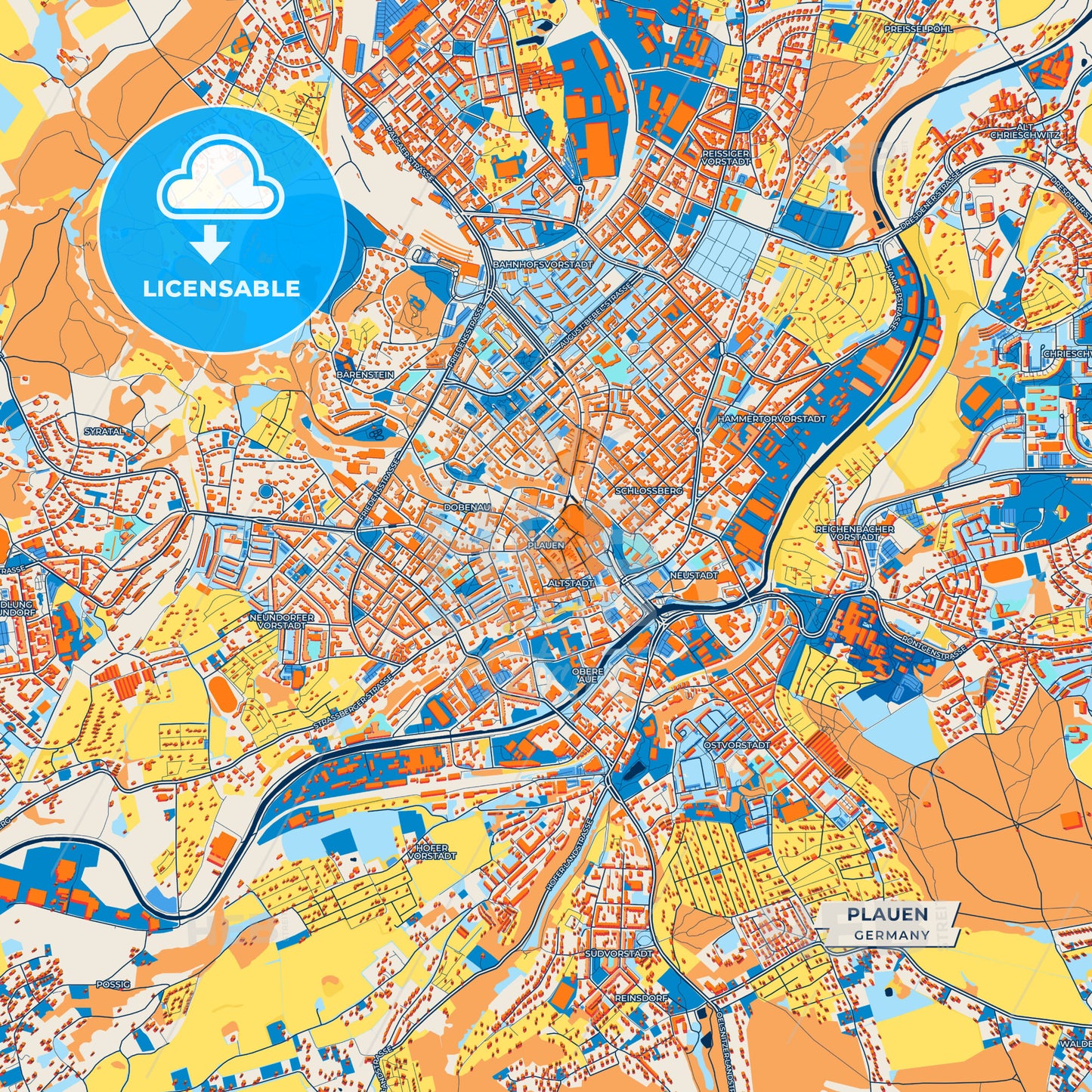Canvas Print Template of Plauen Street Map