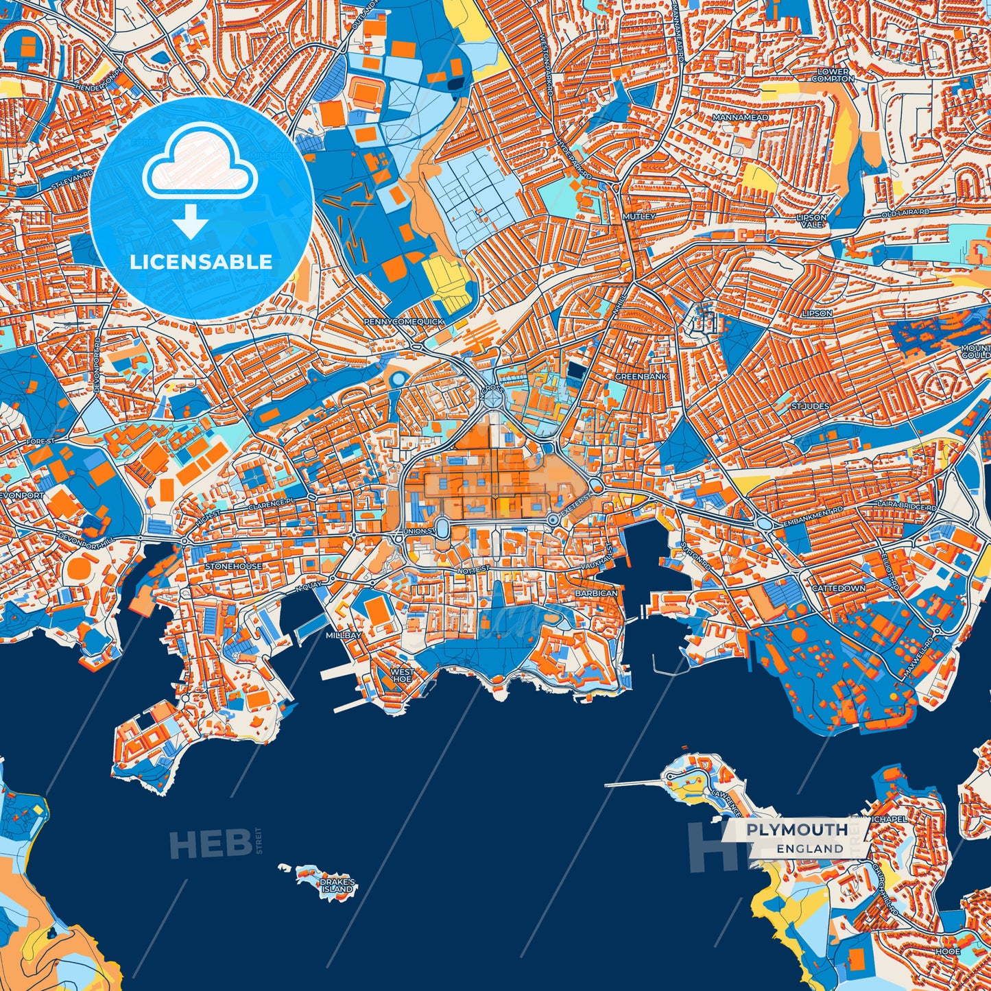 Canvas Print Template of Plymouth Street Map