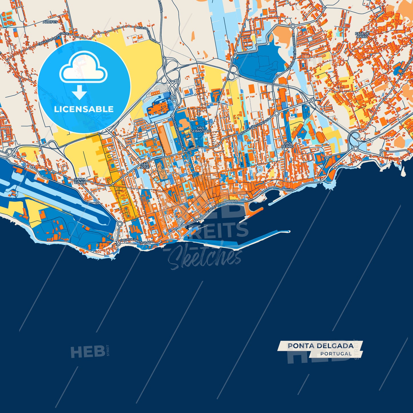 Canvas Print Template of Ponta Delgada Street Map