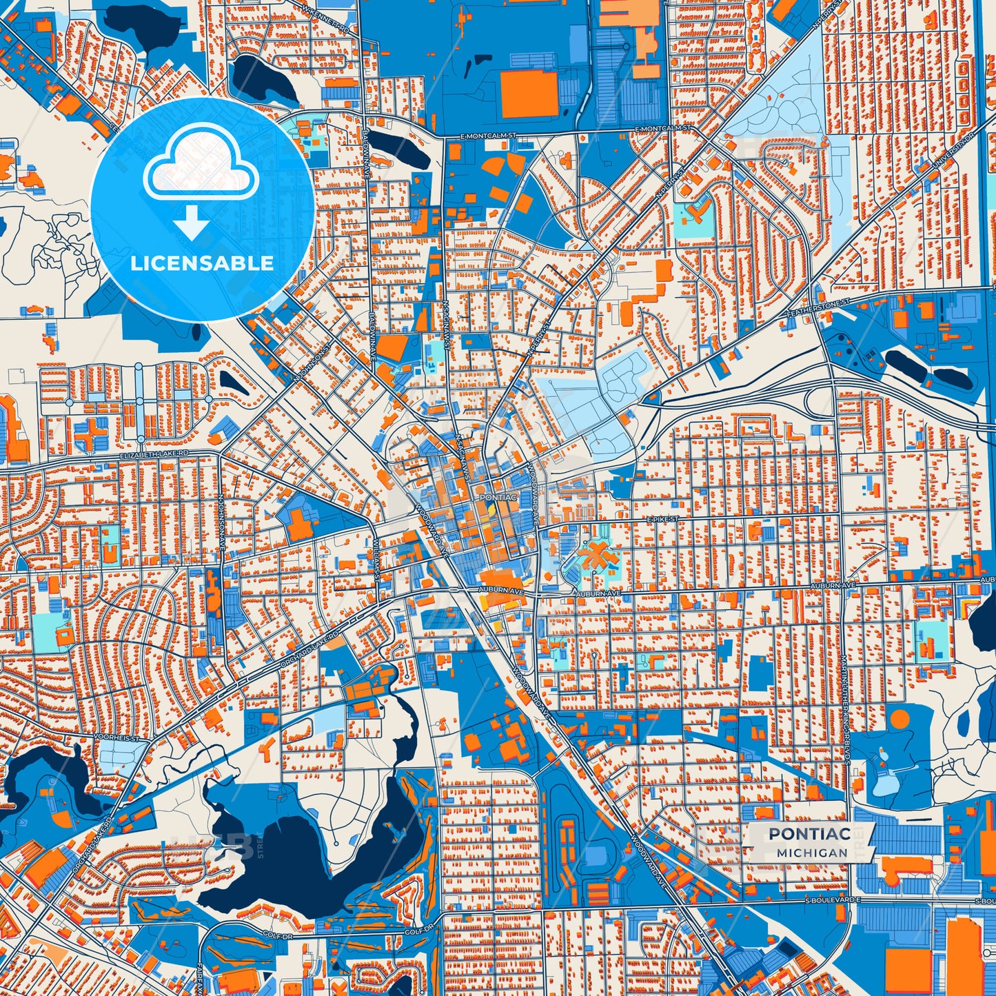 Canvas Print Template of Pontiac Street Map