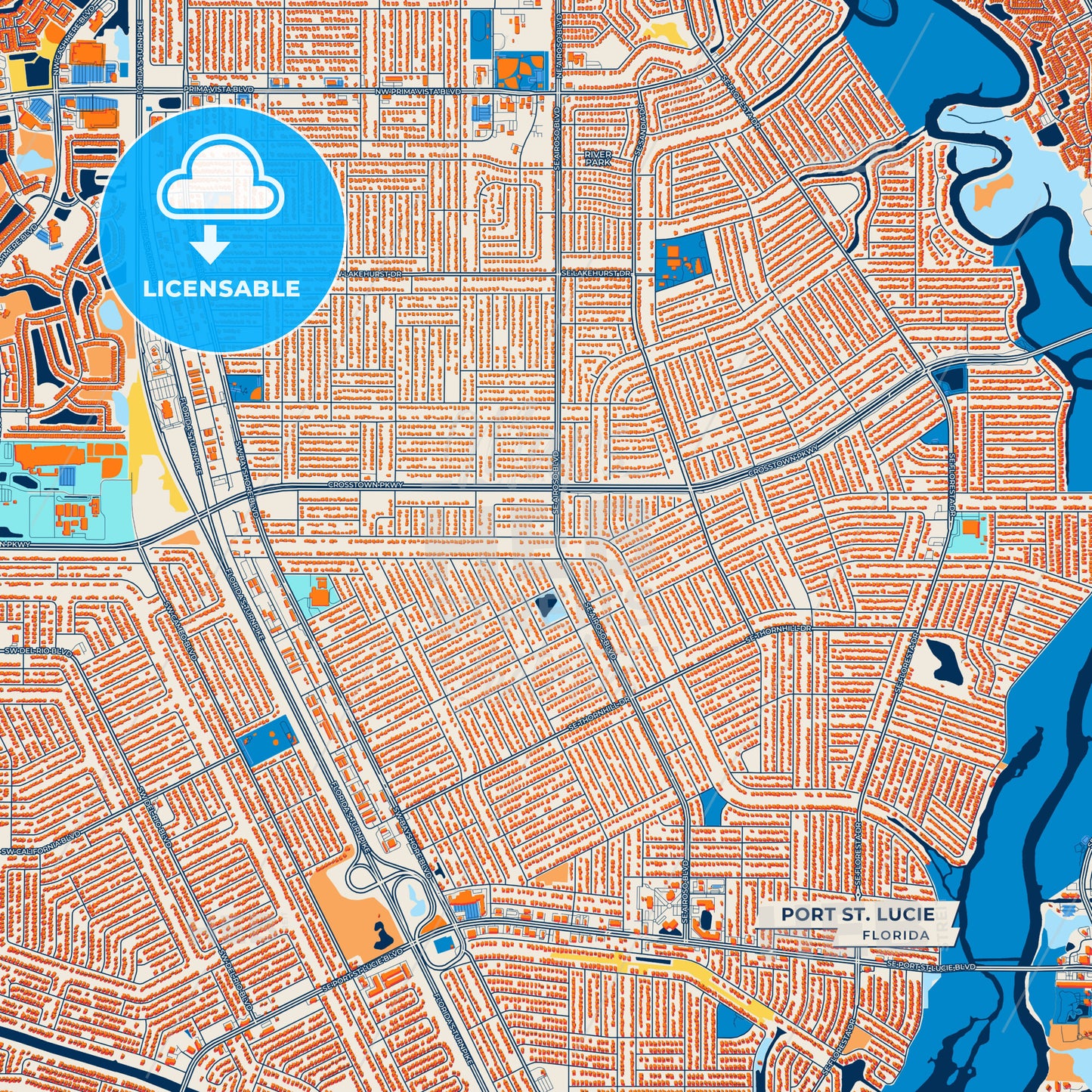 Canvas Print Template of Port St. Lucie Street Map