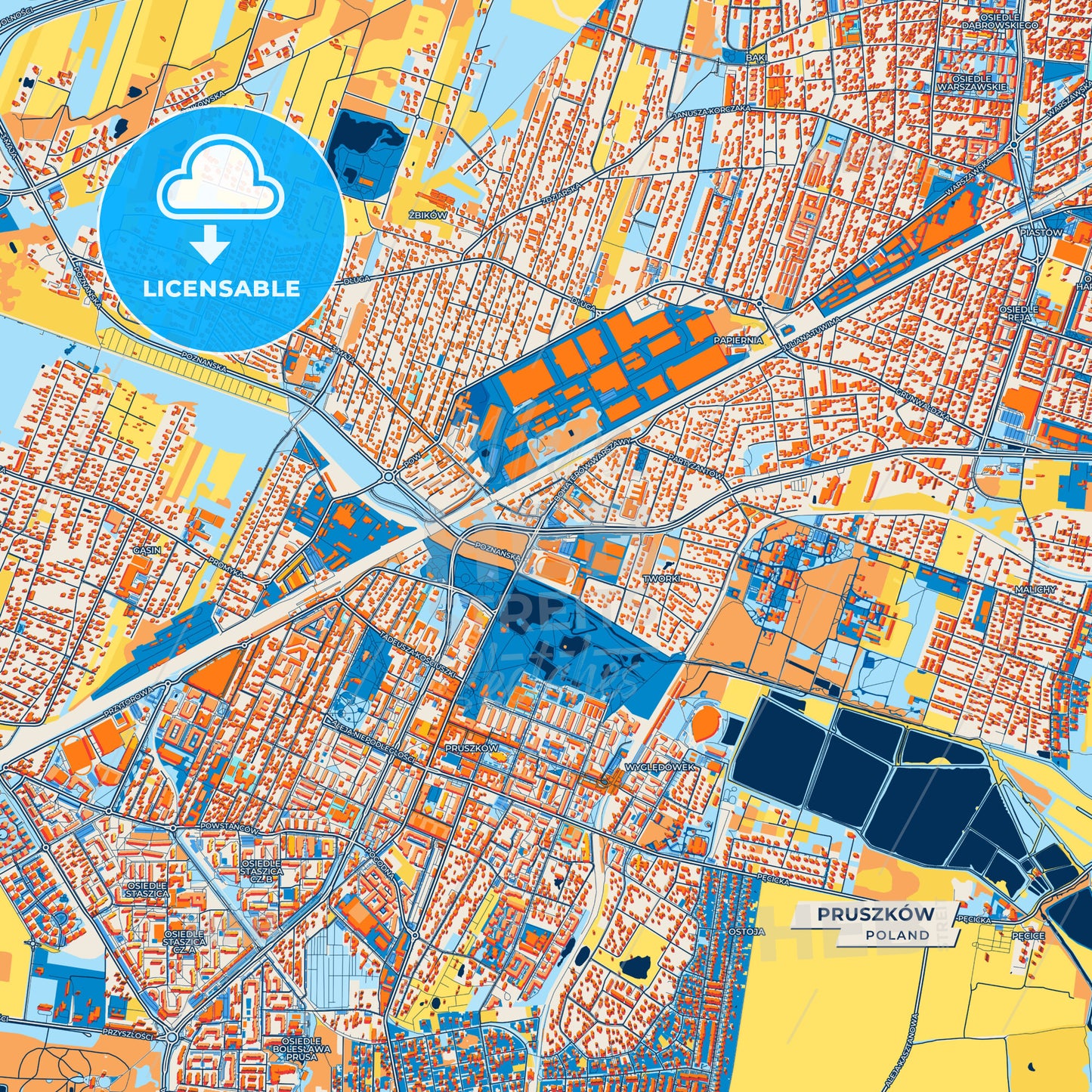 Canvas Print Template of Pruszków Street Map