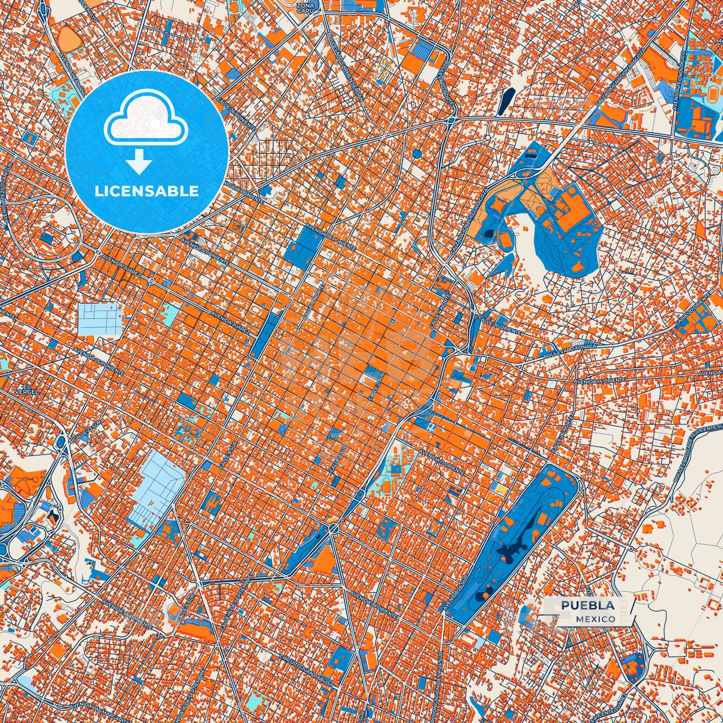 Canvas Print Template of Puebla Street Map