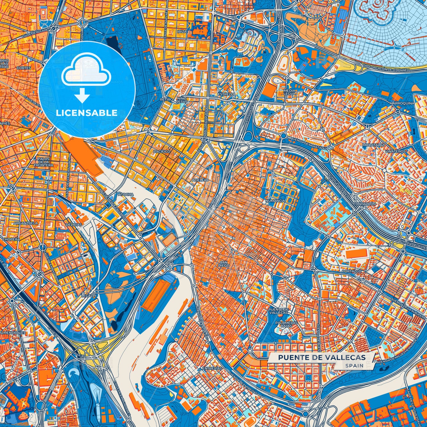 Canvas Print Template of Puente de Vallecas Street Map