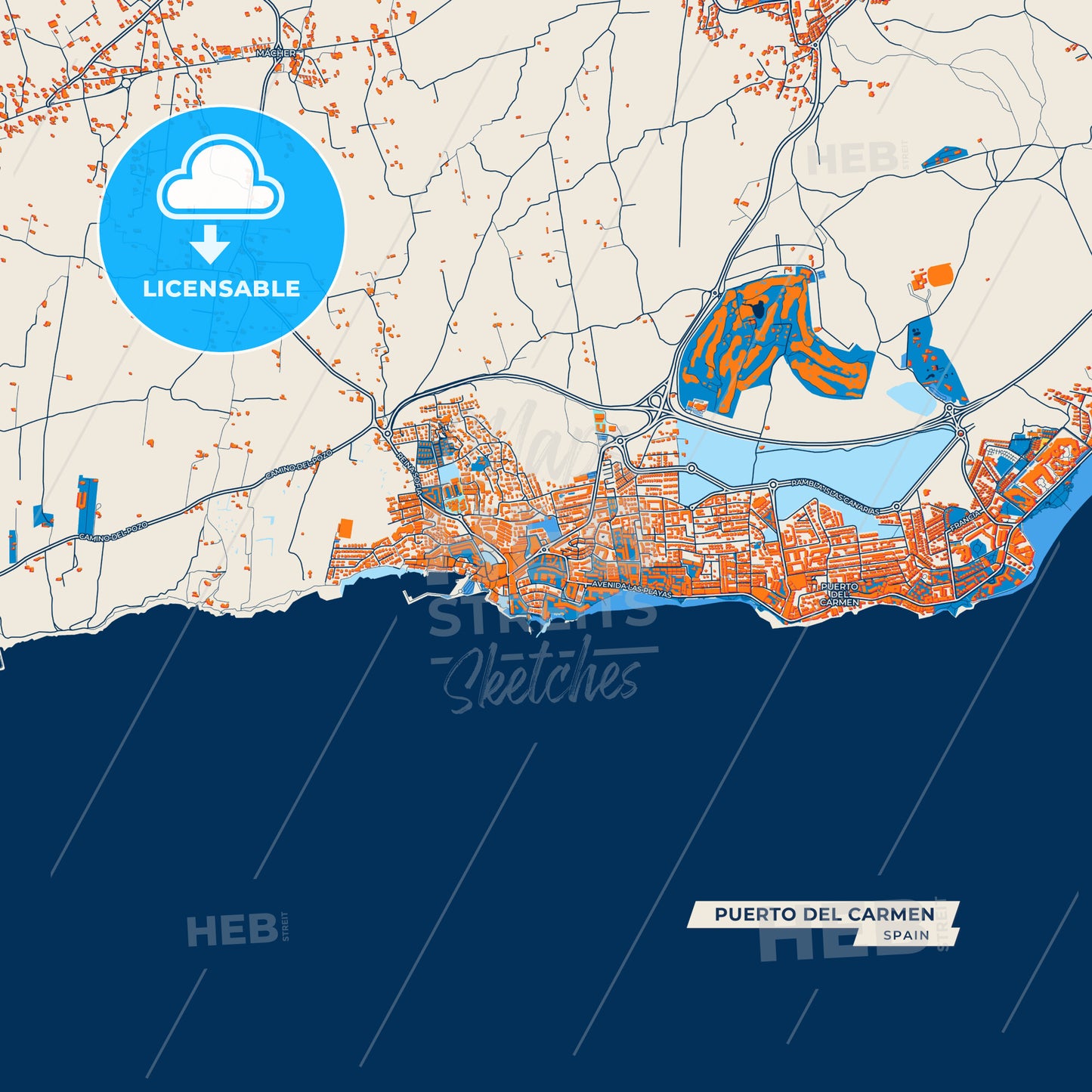 Canvas Print Template of Puerto del Carmen Street Map