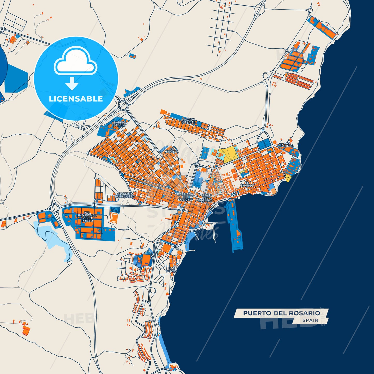 Canvas Print Template of Puerto del Rosario Street Map