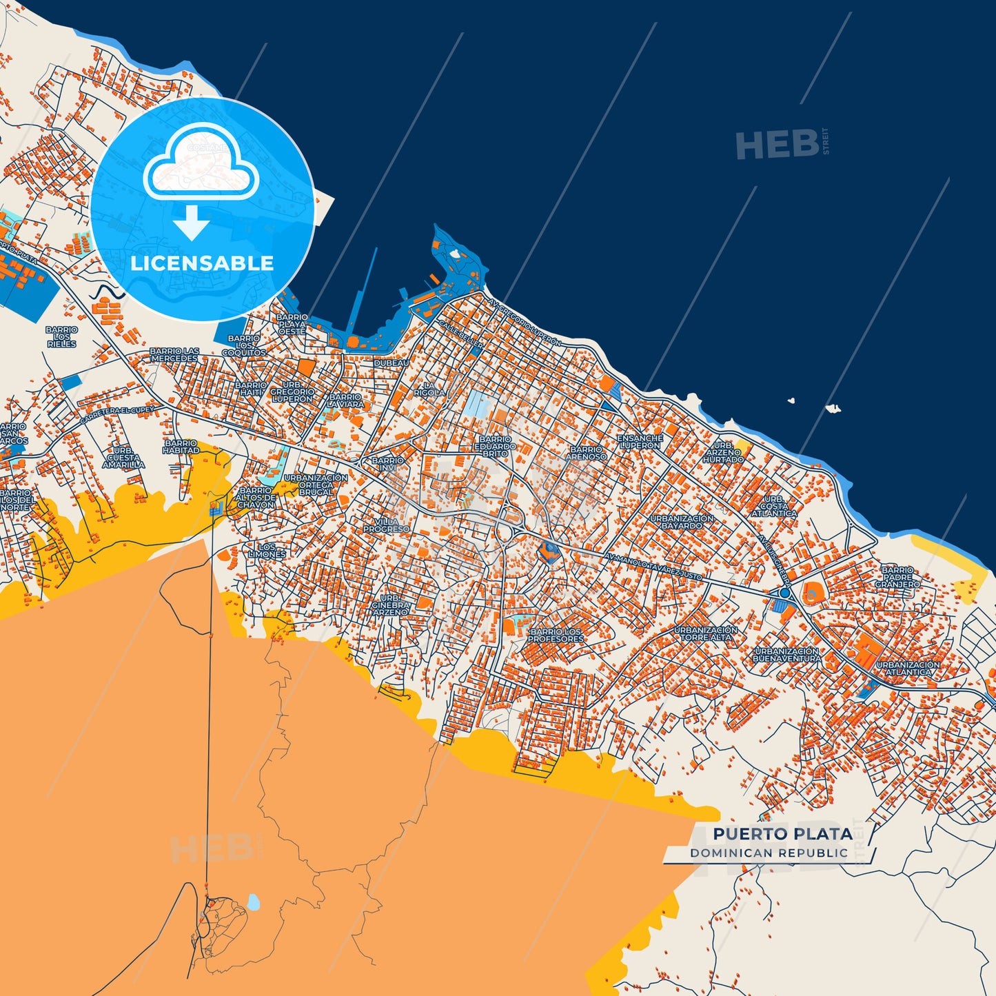Canvas Print Template of Puerto Plata Street Map