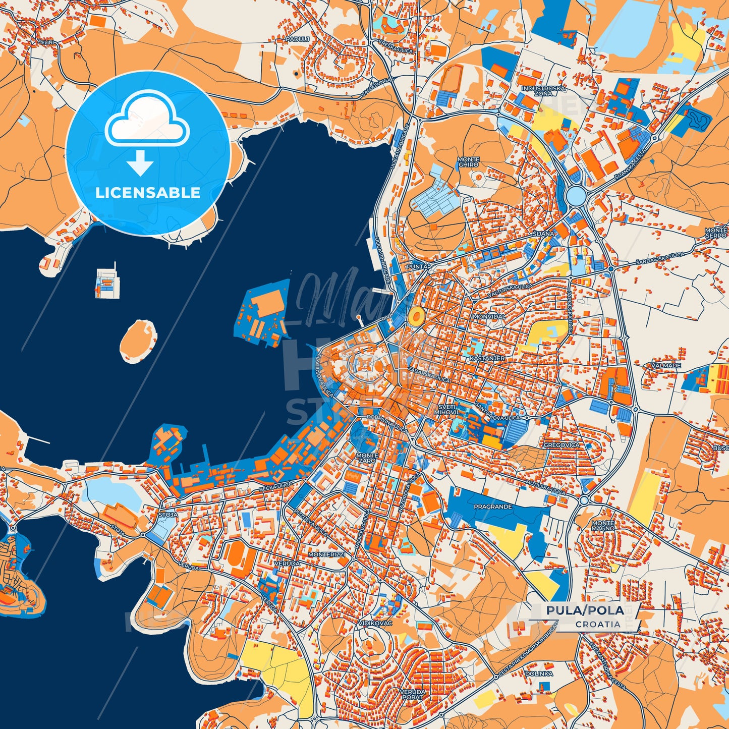 Canvas Print Template of Pula/Pola Street Map
