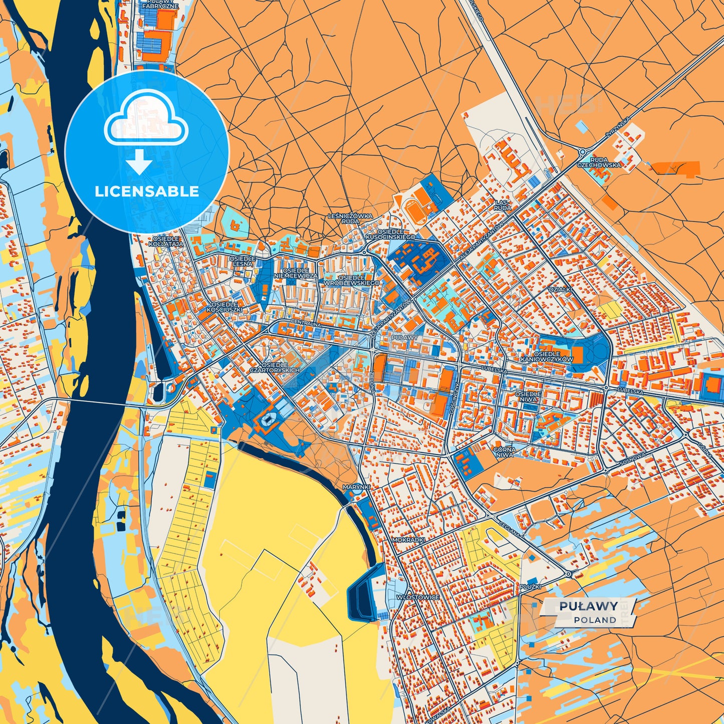 Canvas Print Template of Puławy Street Map