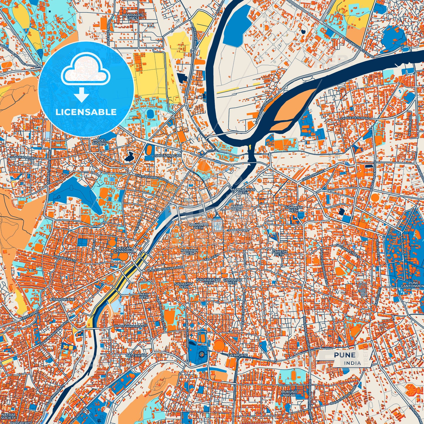 Canvas Print Template of Pune Street Map