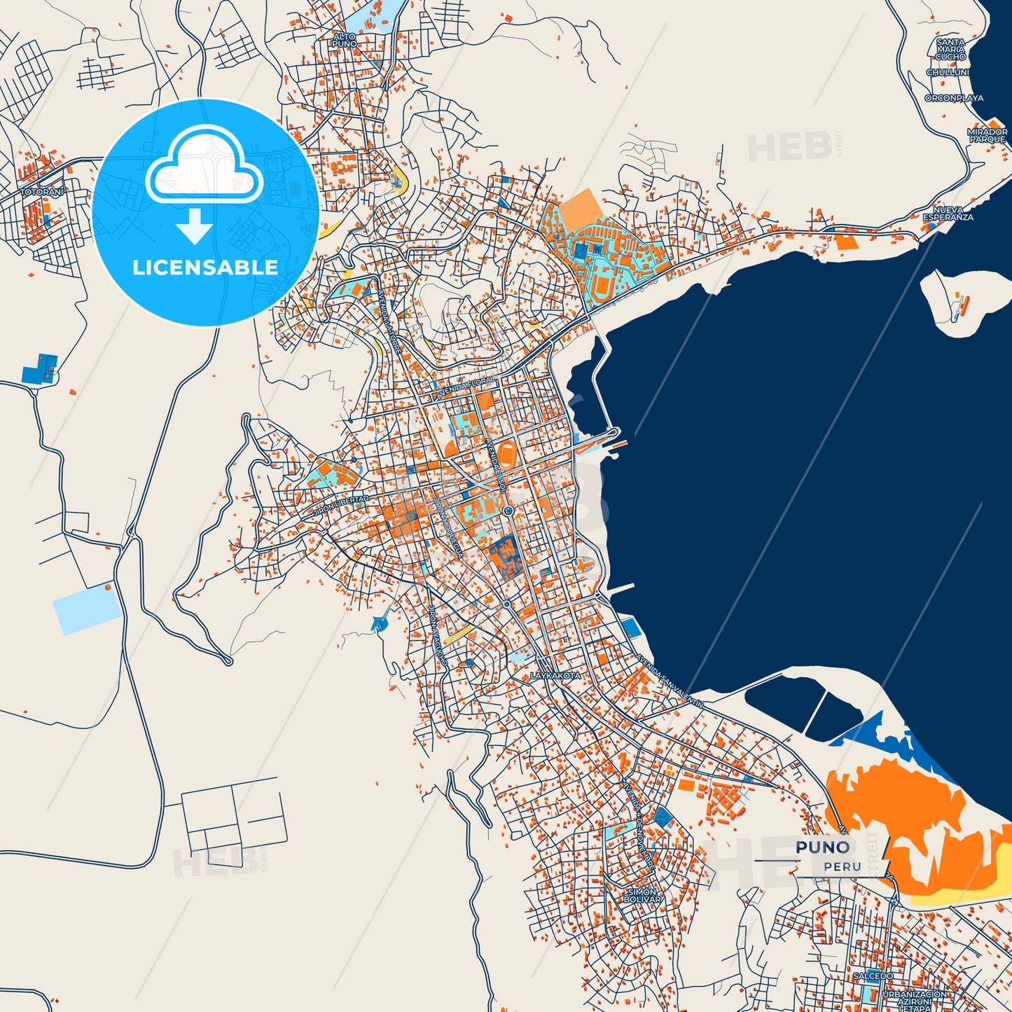 Canvas Print Template of Puno Street Map