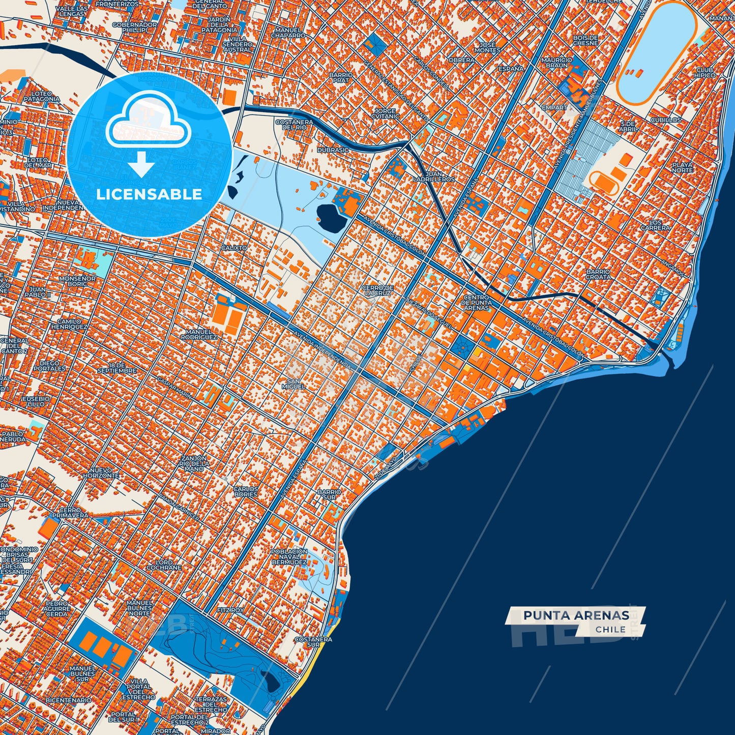 Canvas Print Template of Punta Arenas Street Map