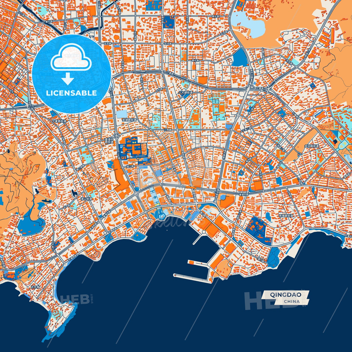 Canvas Print Template of Qingdao Street Map