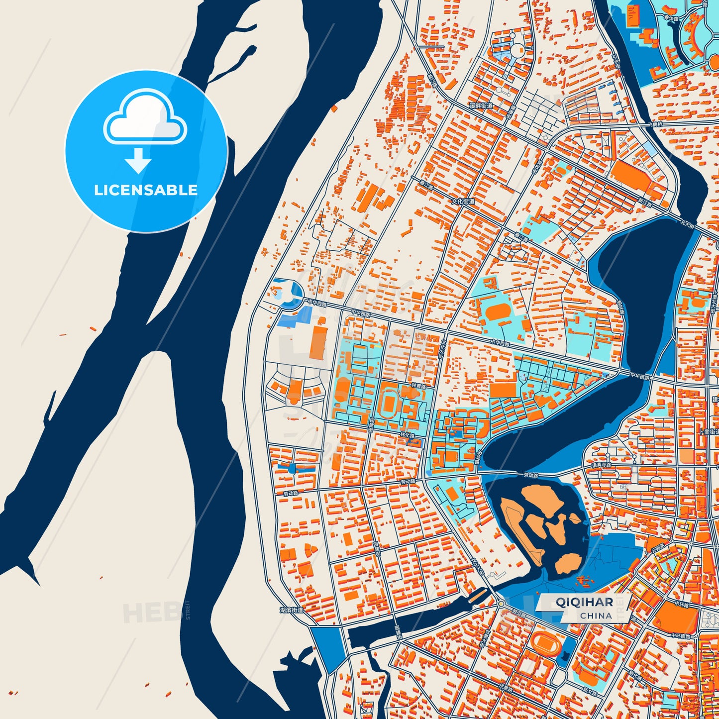 Canvas Print Template of Qiqihar Street Map