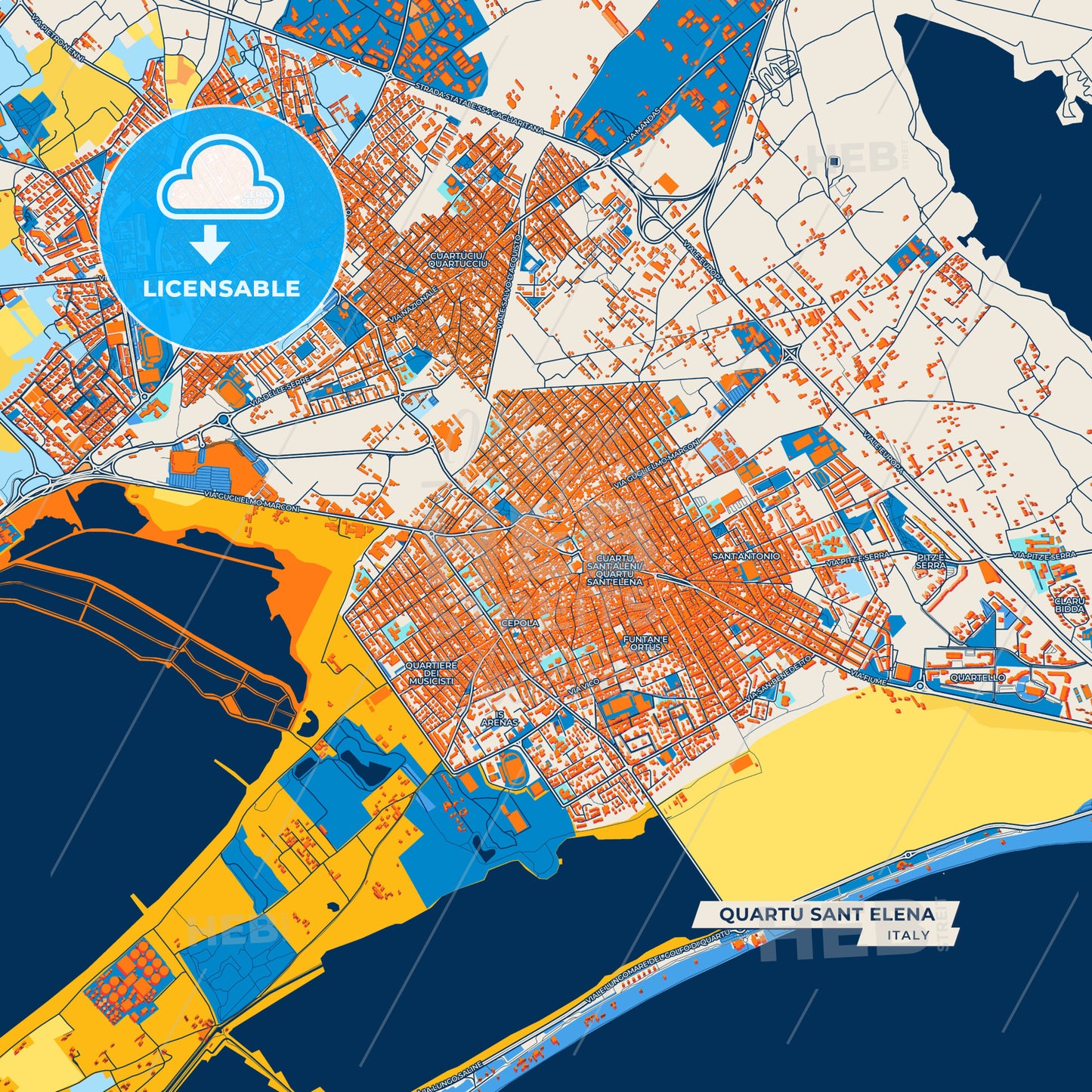 Canvas Print Template of Quartu Sant Elena Street Map