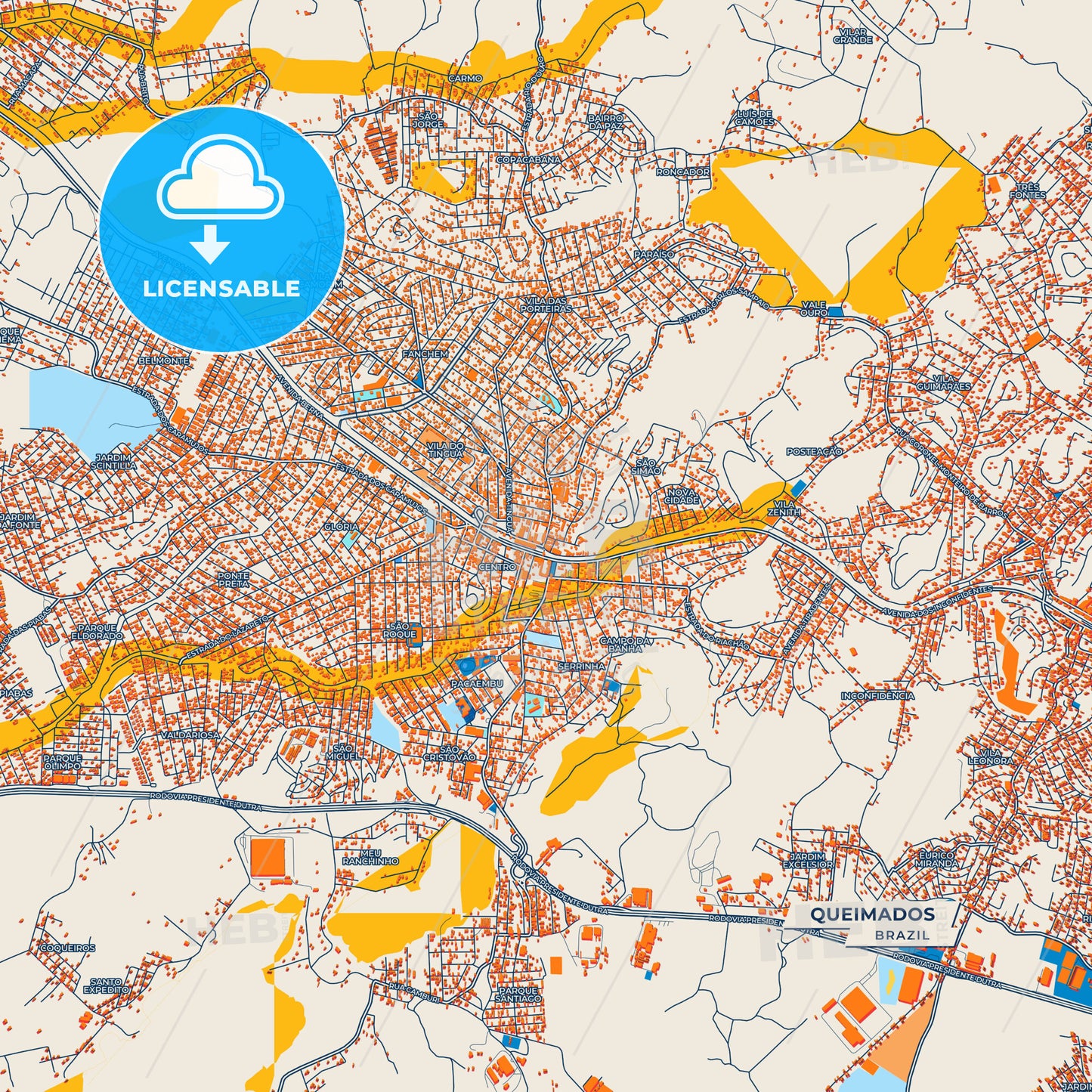 Canvas Print Template of Queimados Street Map