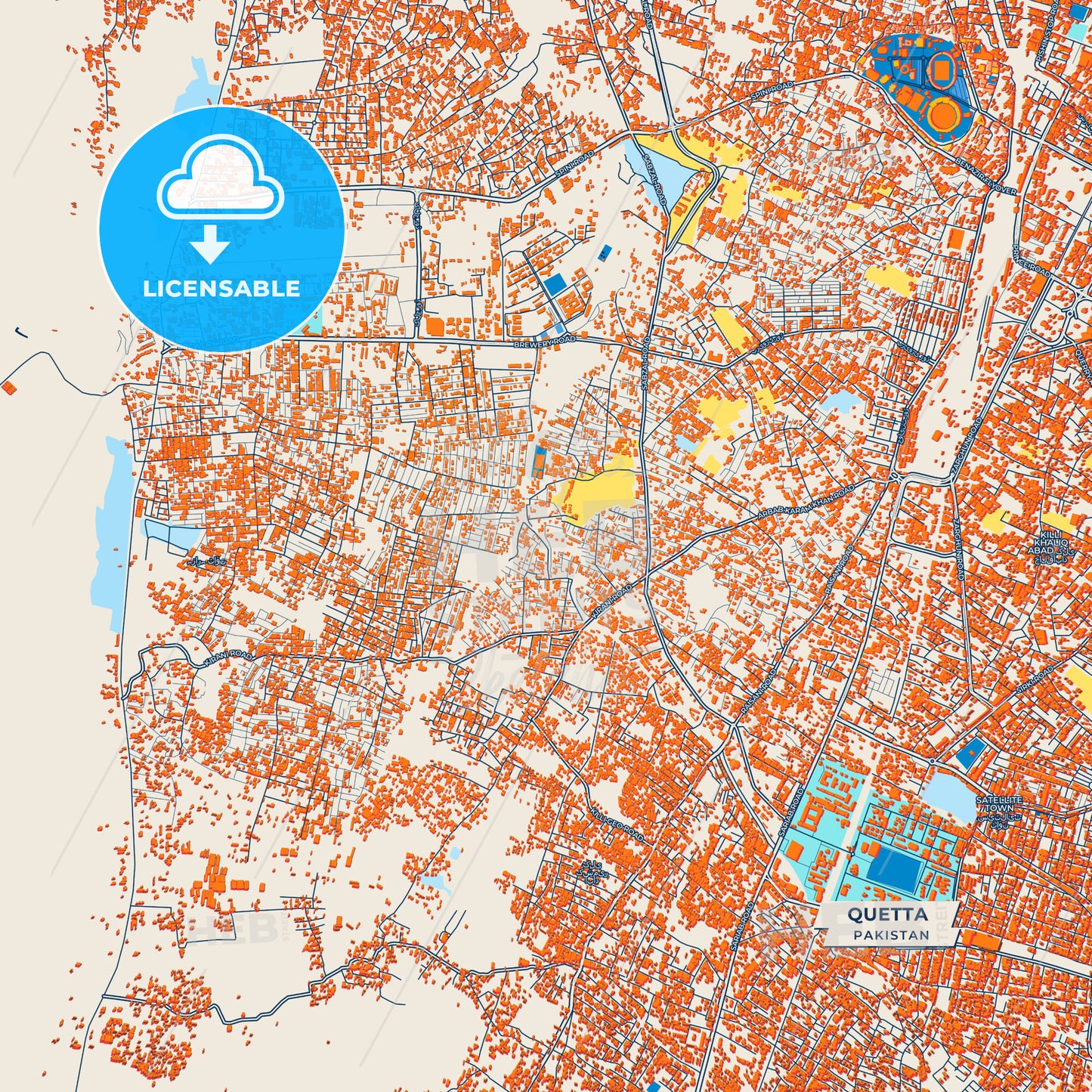 Canvas Print Template of Quetta Street Map
