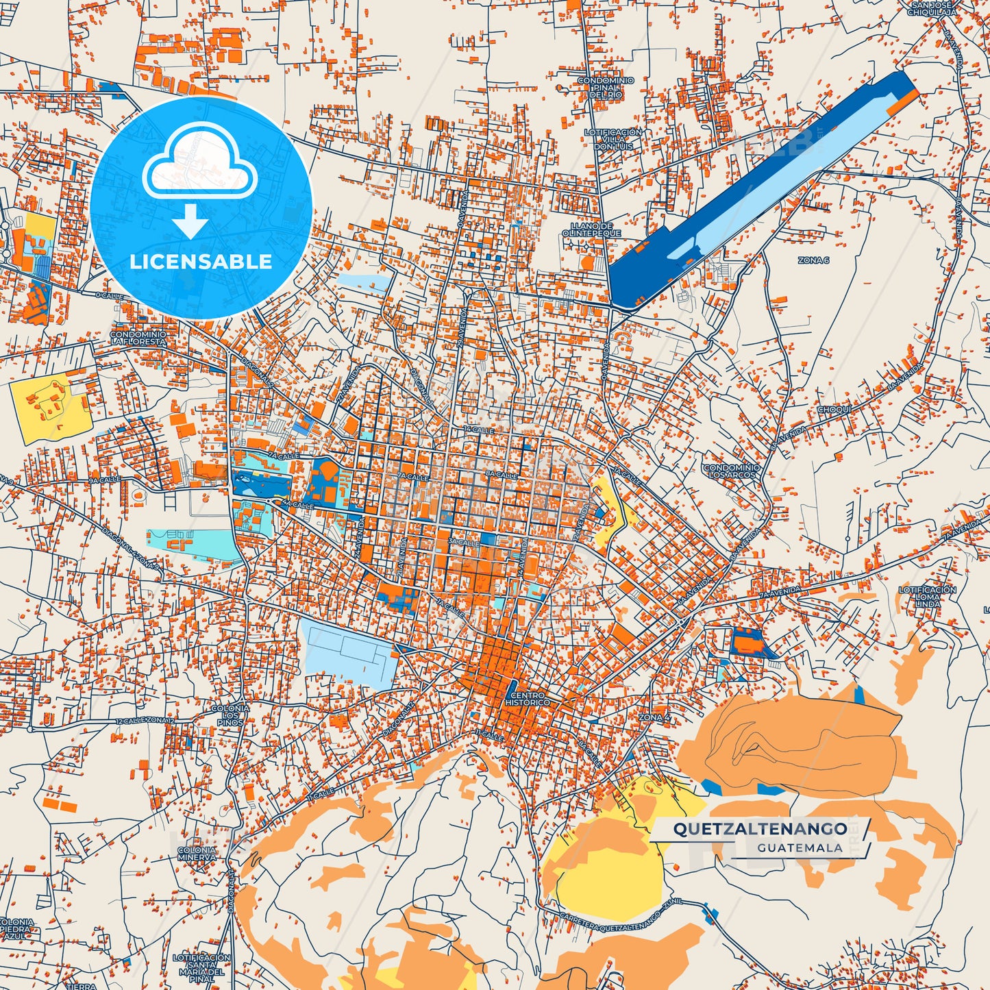 Canvas Print Template of Quetzaltenango Street Map