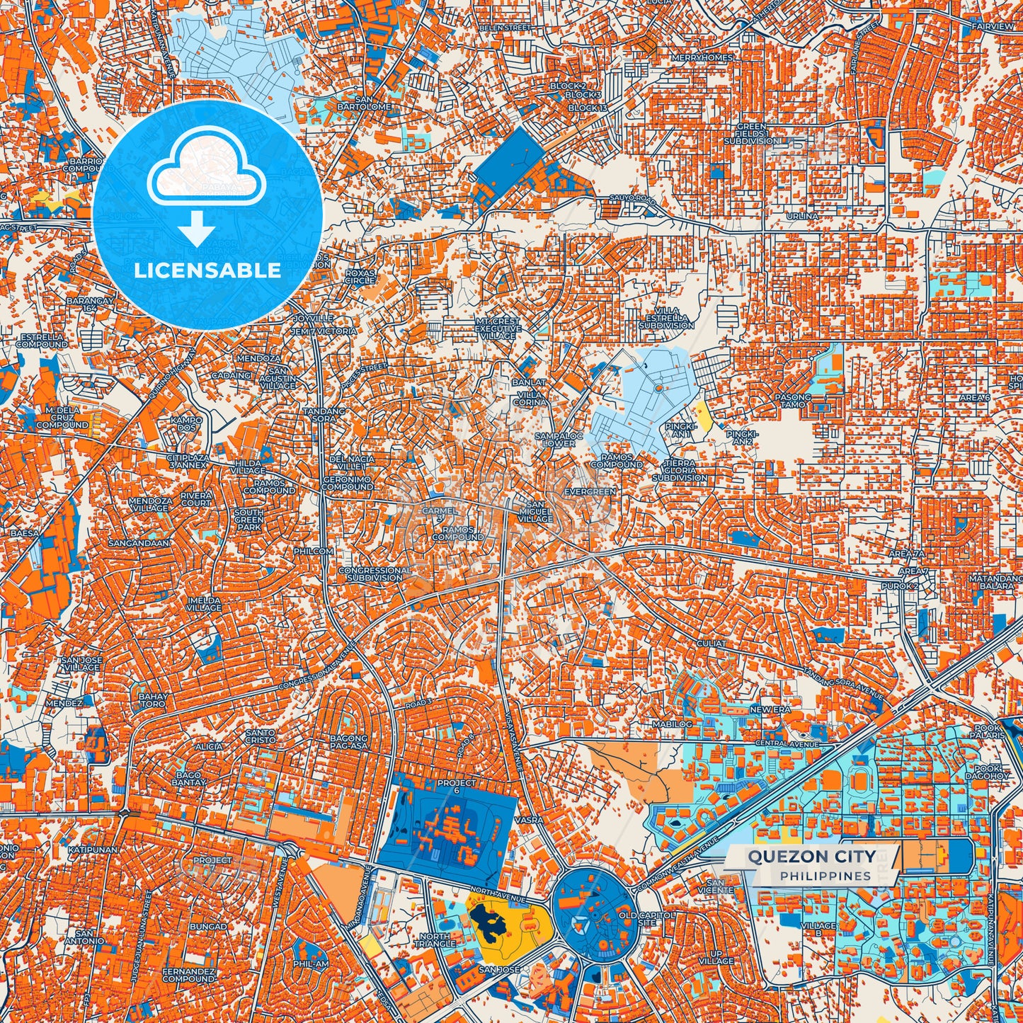 Canvas Print Template of Quezon City Street Map