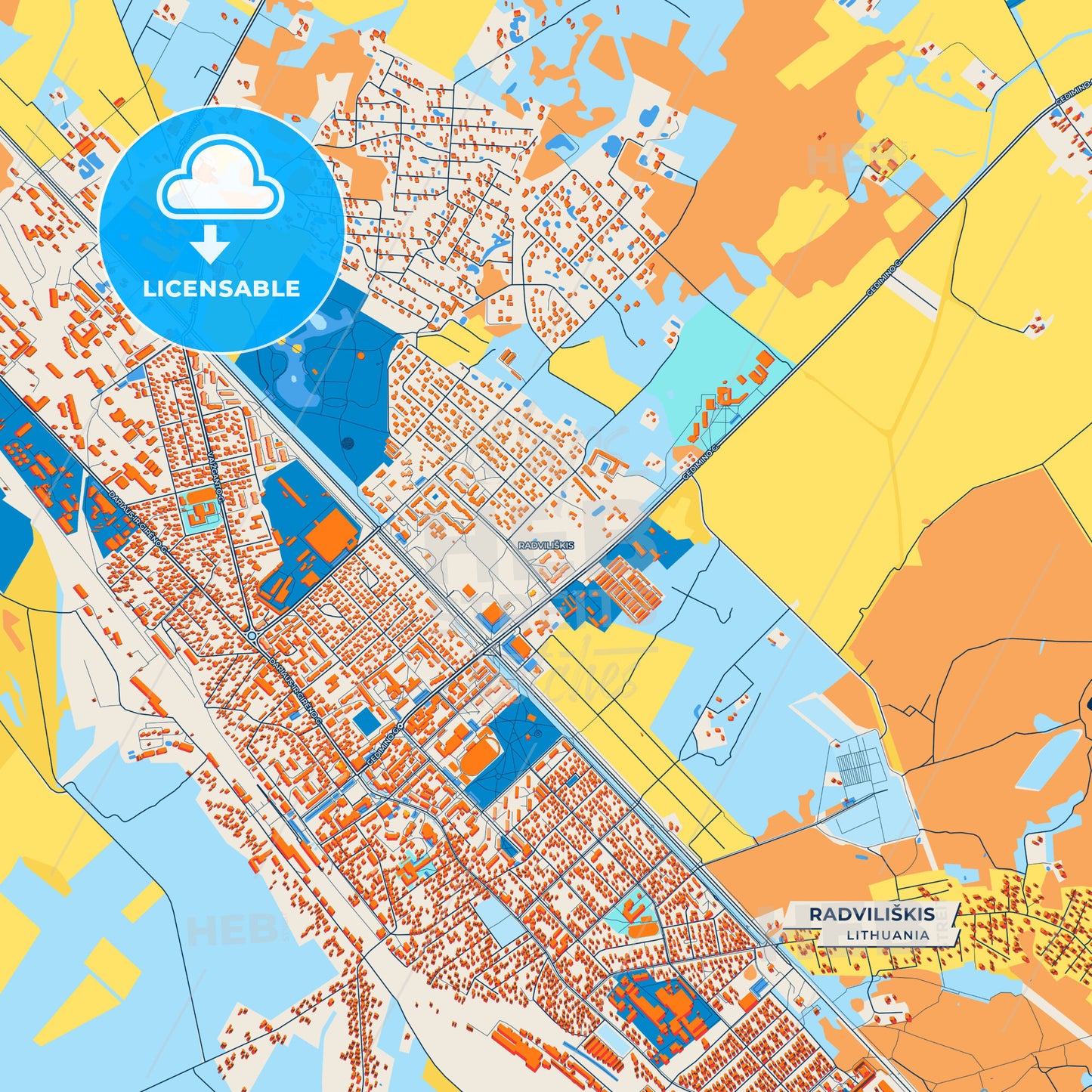 Canvas Print Template of Radviliškis Street Map