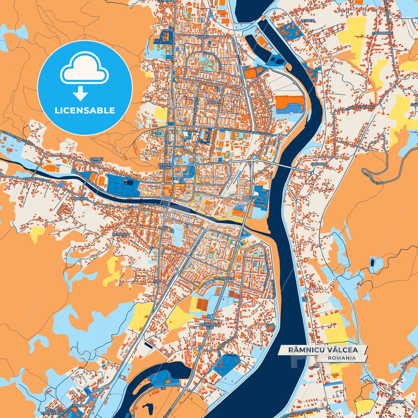 Canvas Print Template of Râmnicu Vâlcea Street Map
