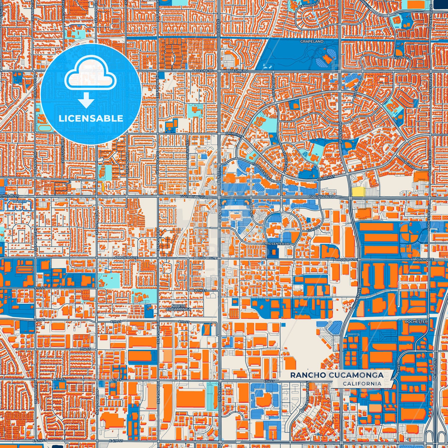 Canvas Print Template of Rancho Cucamonga Street Map
