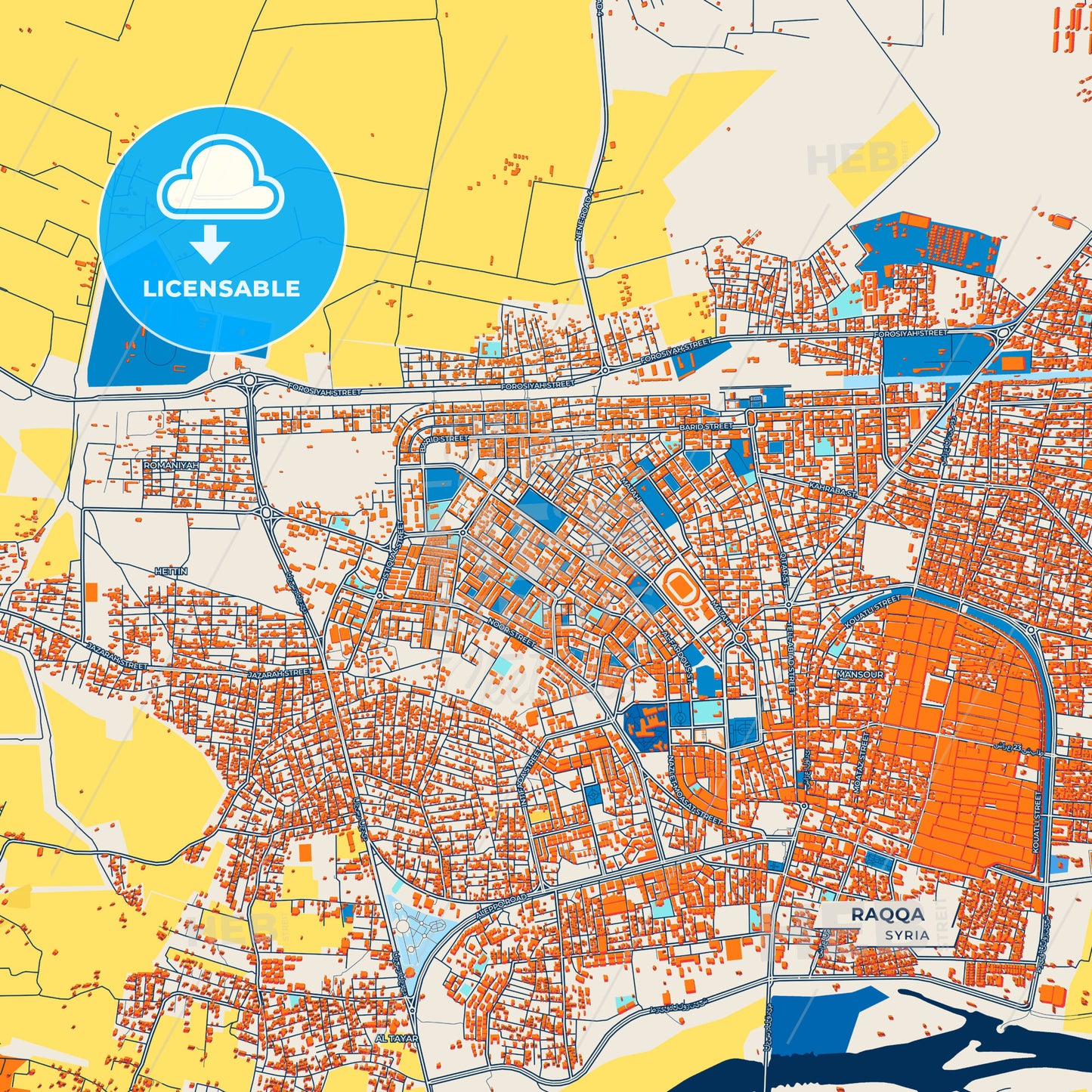 Canvas Print Template of Raqqa Street Map