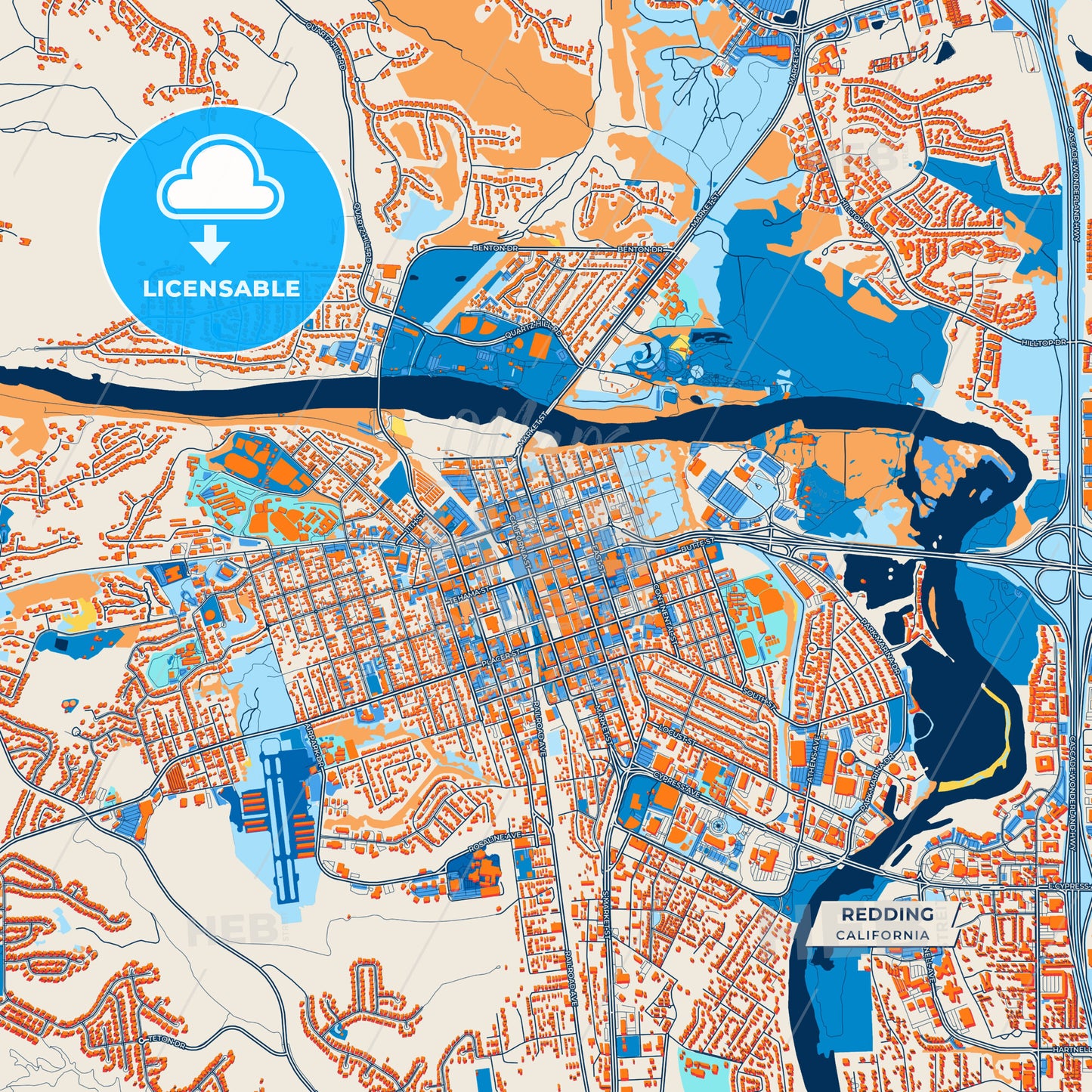 Canvas Print Template of Redding Street Map