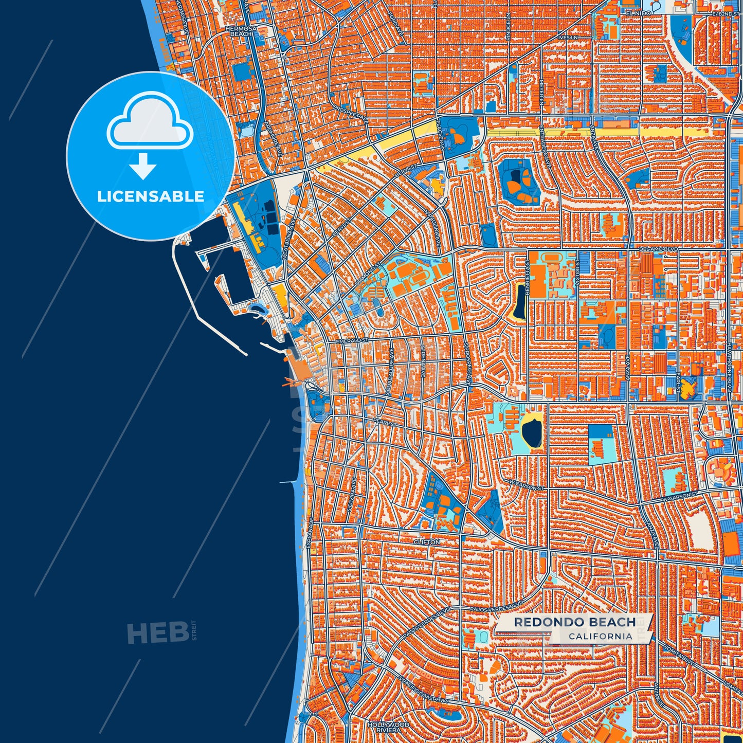 Canvas Print Template of Redondo Beach Street Map