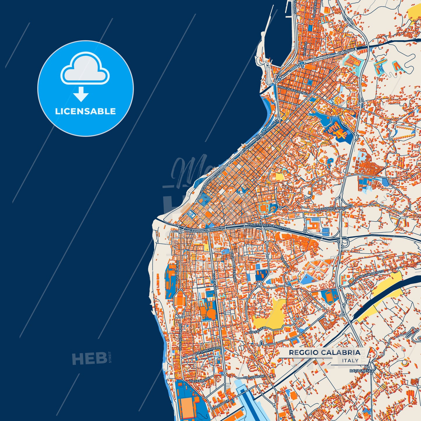 Canvas Print Template of Reggio Calabria Street Map