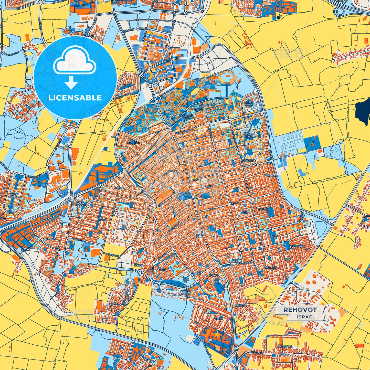 Canvas Print Template of Rehovot Street Map