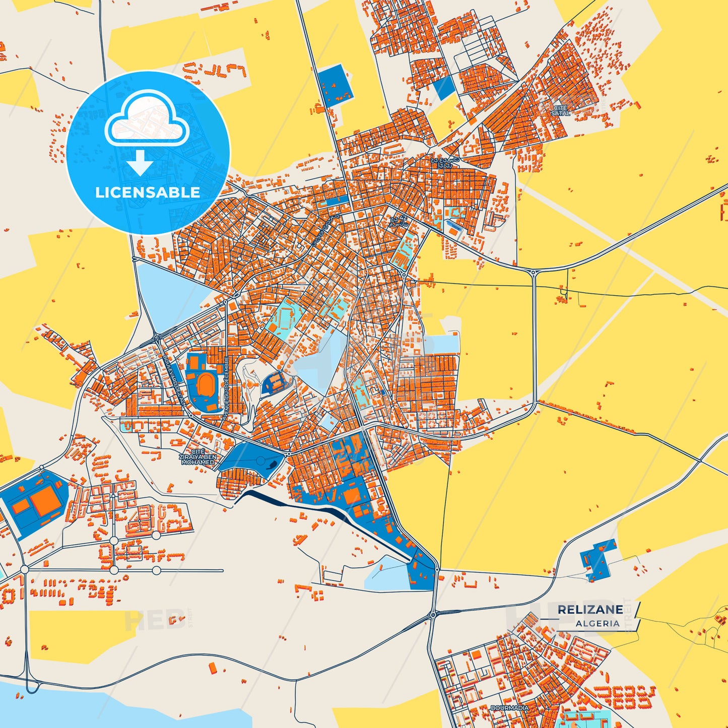 Canvas Print Template of Relizane Street Map