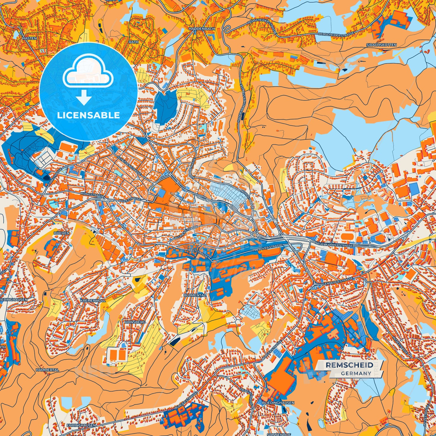 Canvas Print Template of Remscheid Street Map