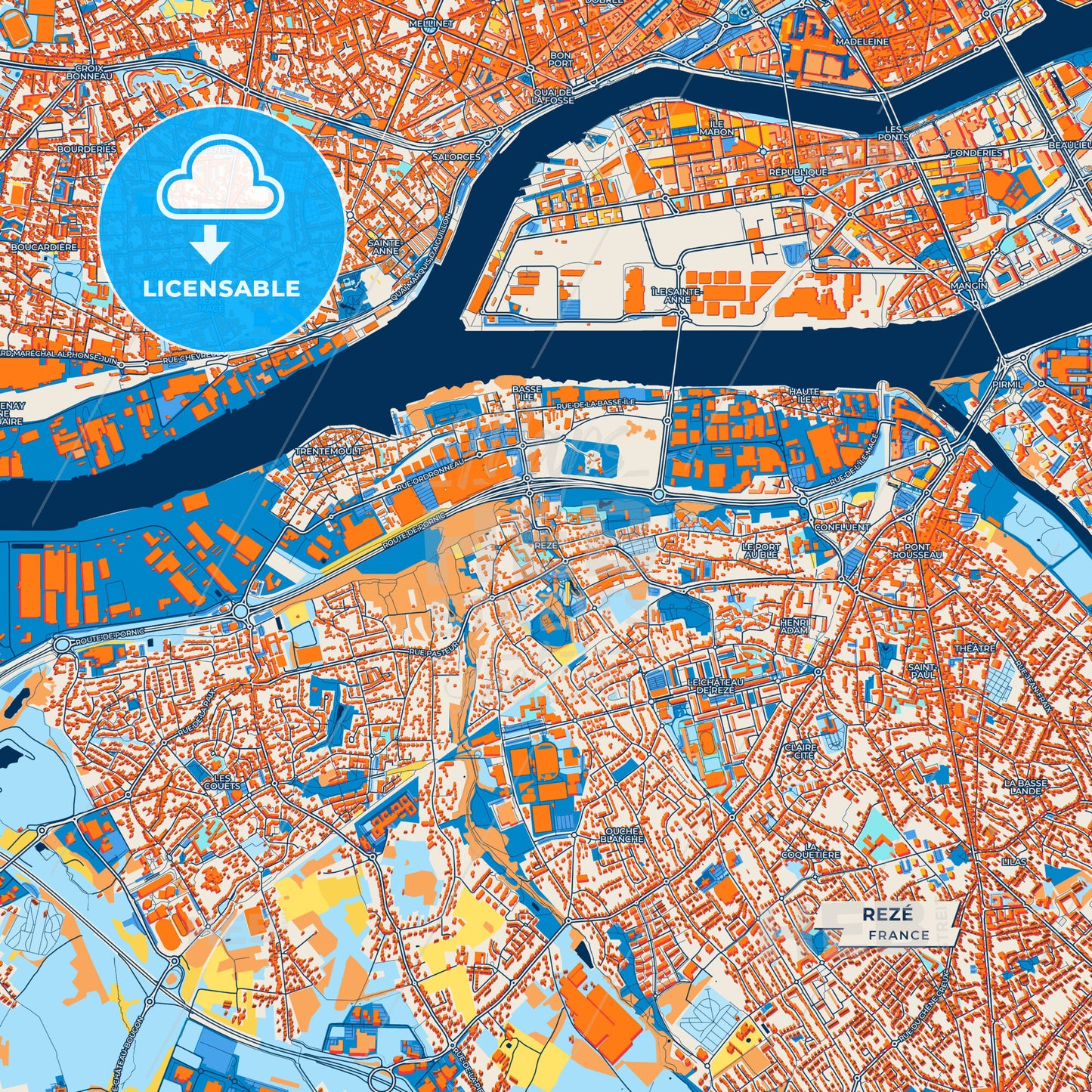 Canvas Print Template of Rezé Street Map