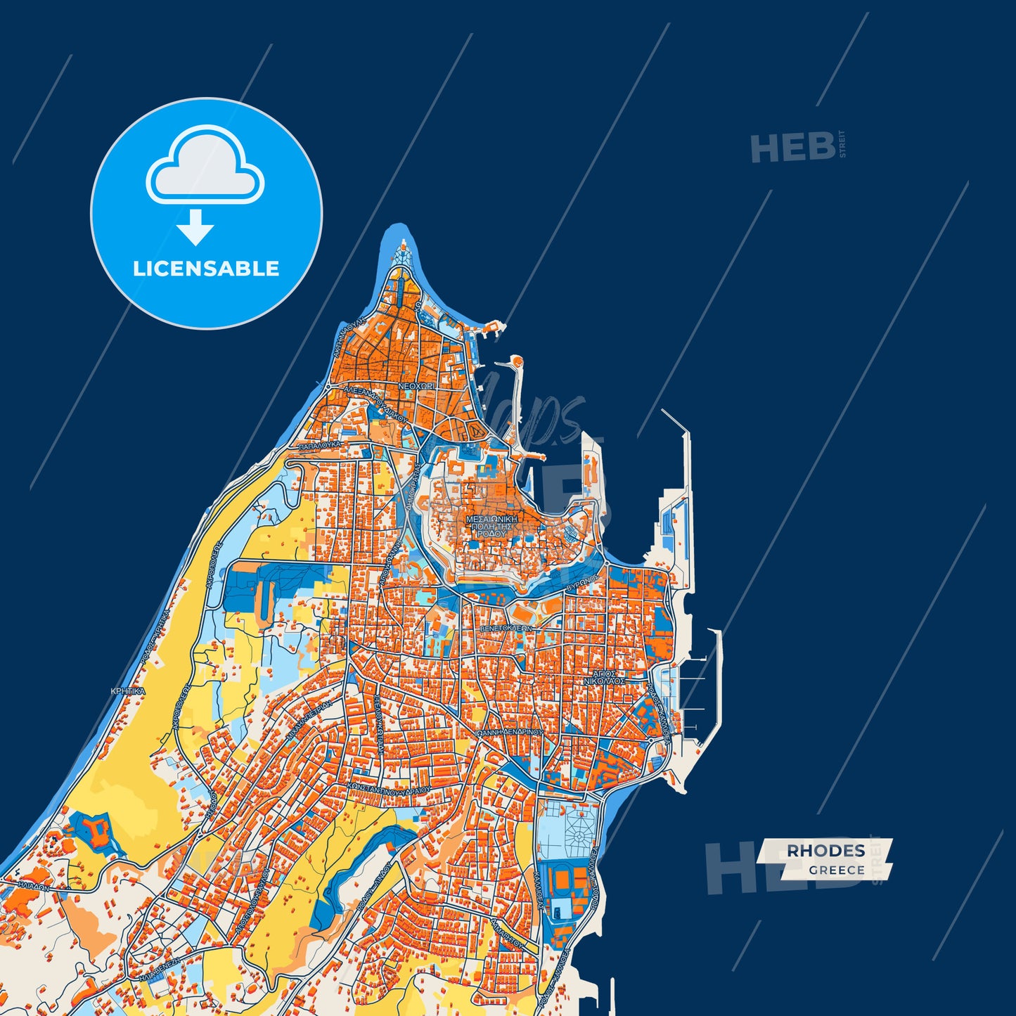 Canvas Print Template of Rhodes Street Map