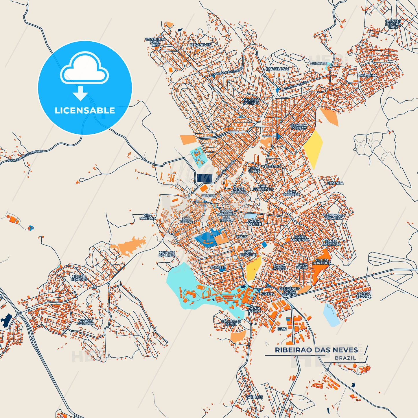 Canvas Print Template of Ribeirao das Neves Street Map