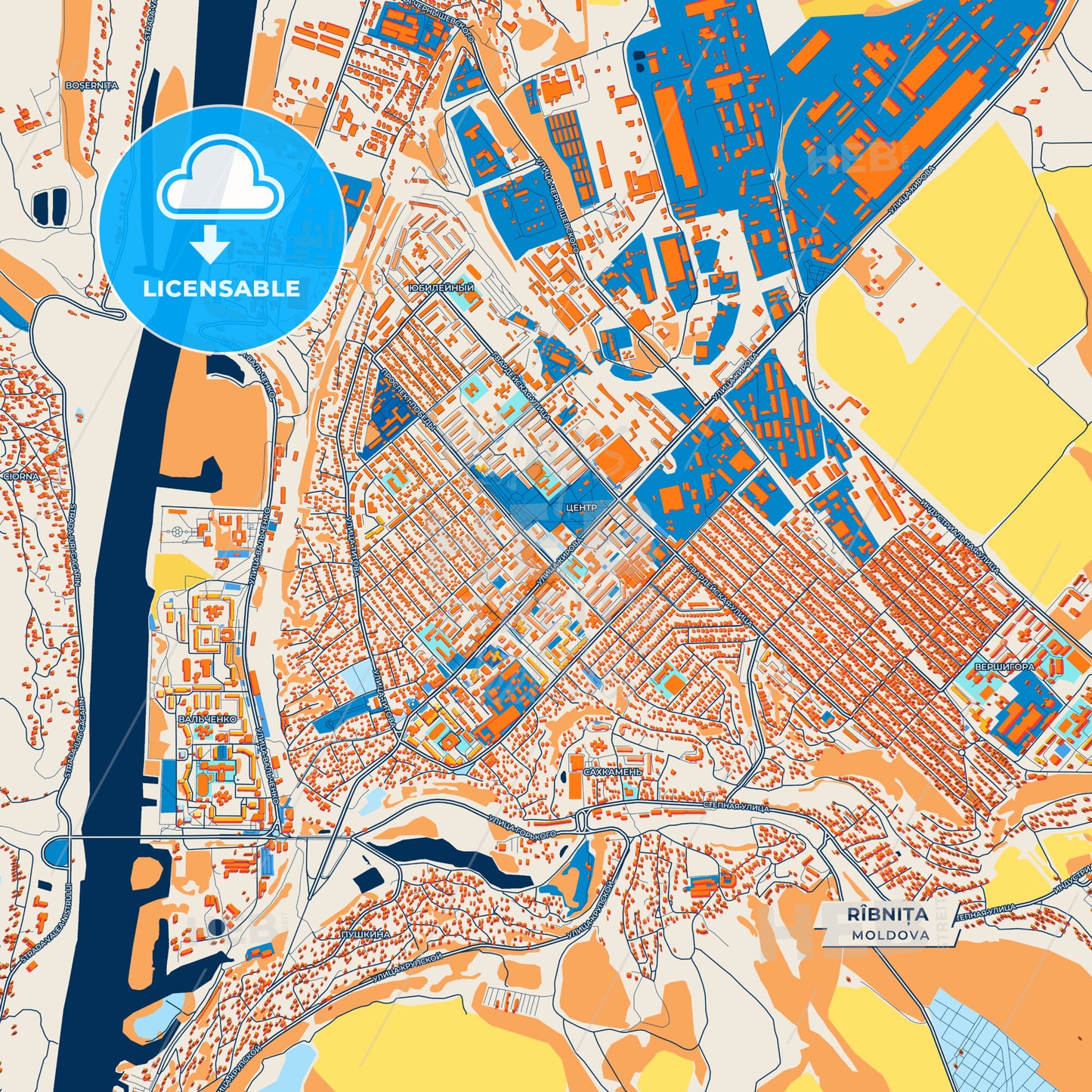 Canvas Print Template of Rîbnița Street Map