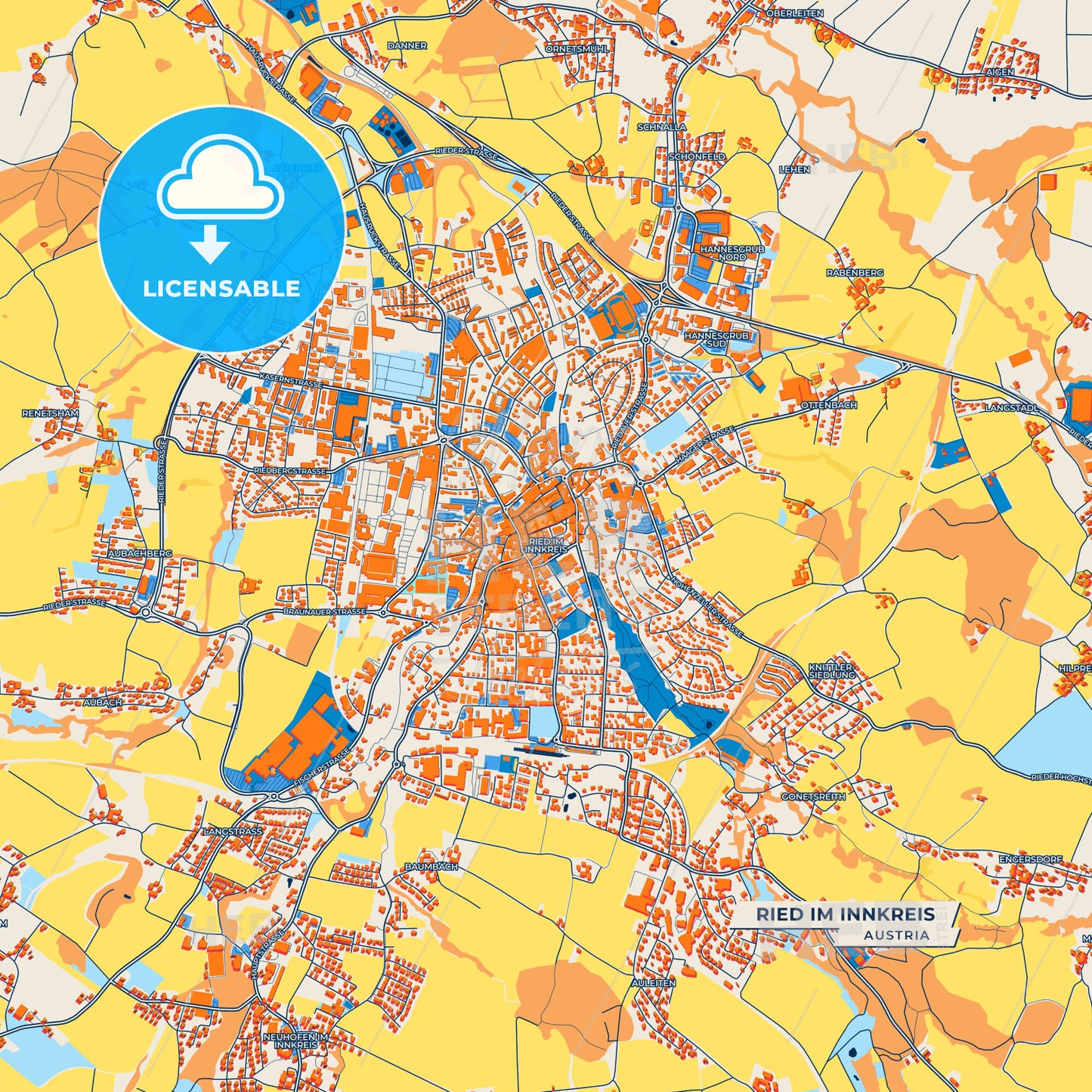 Canvas Print Template of Ried im Innkreis Street Map