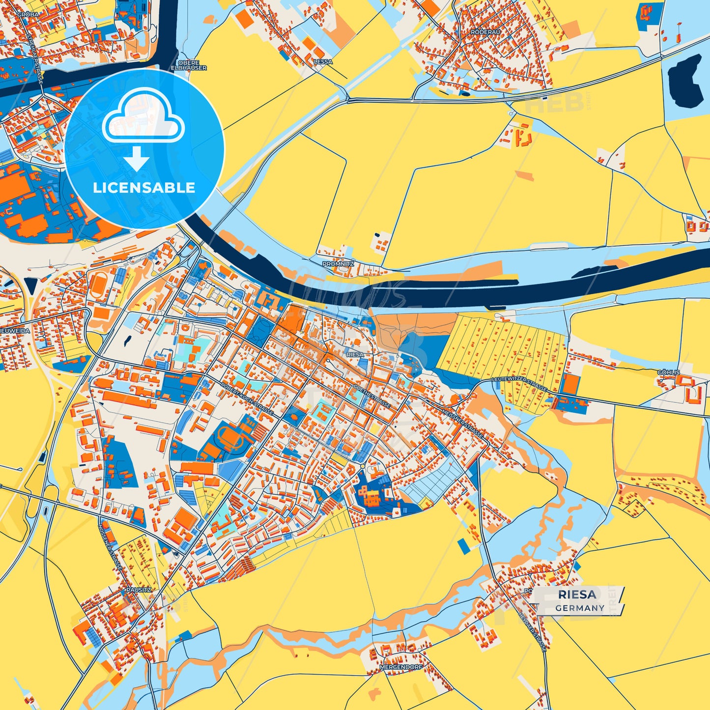 Canvas Print Template of Riesa Street Map