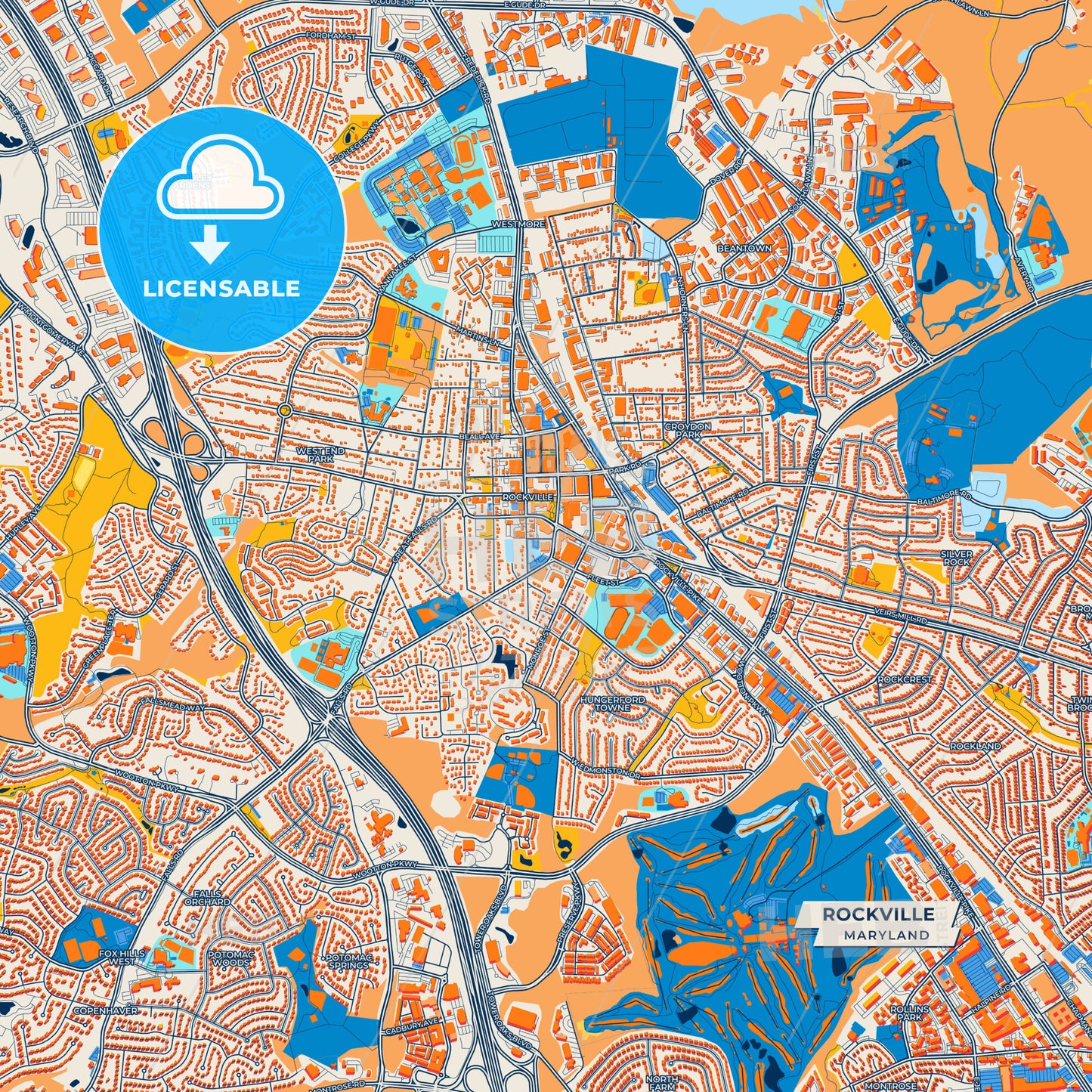 Canvas Print Template of Rockville Street Map