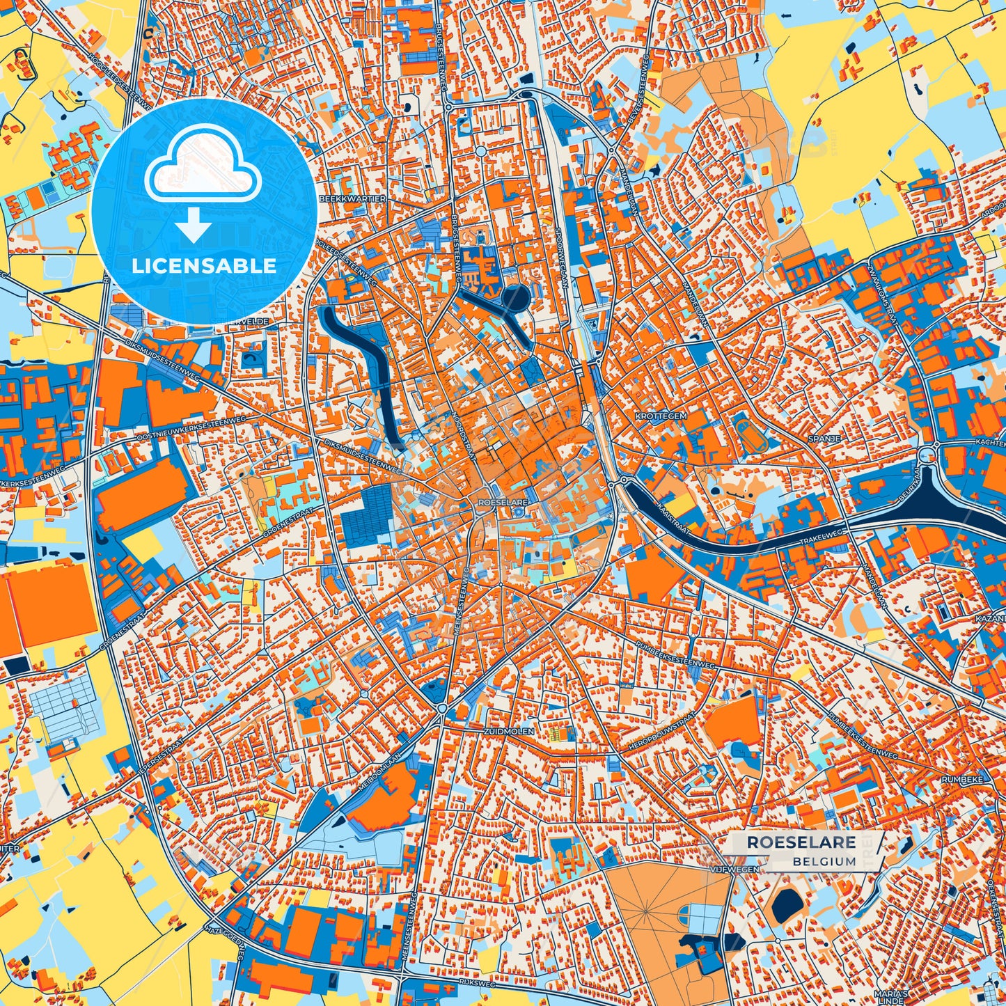 Canvas Print Template of Roeselare Street Map