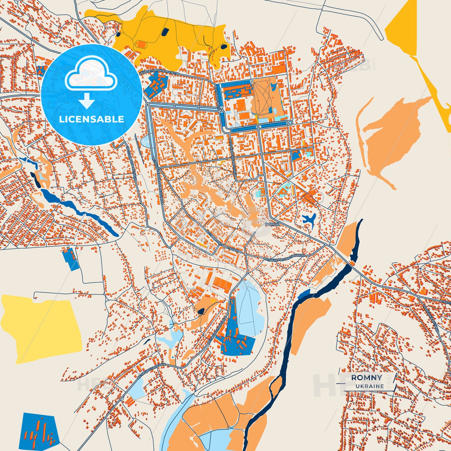 Canvas Print Template of Romny Street Map