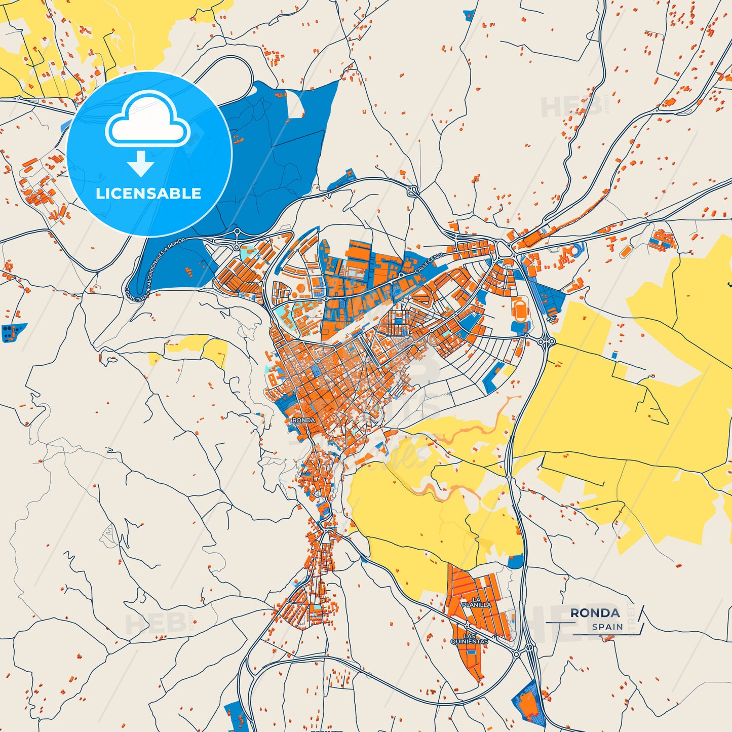 Canvas Print Template of Ronda Street Map