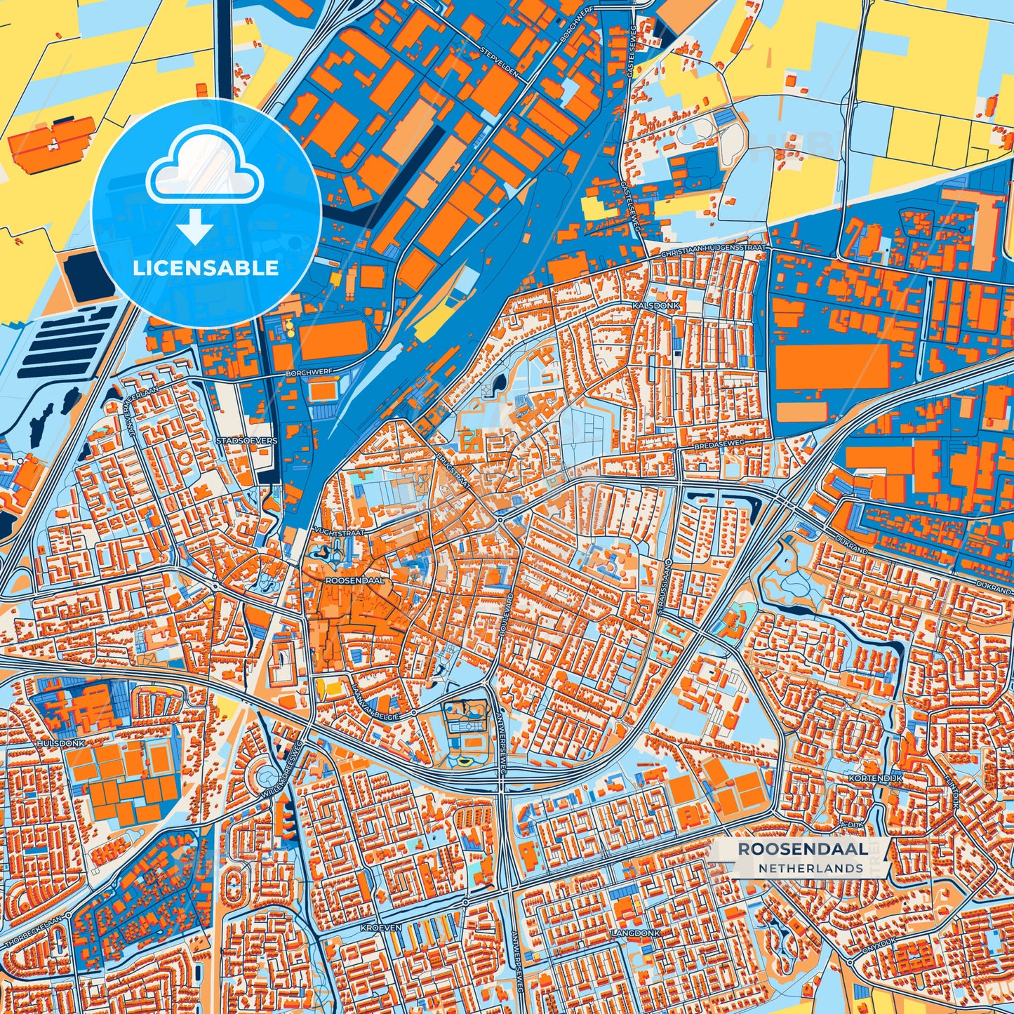 Canvas Print Template of Roosendaal Street Map