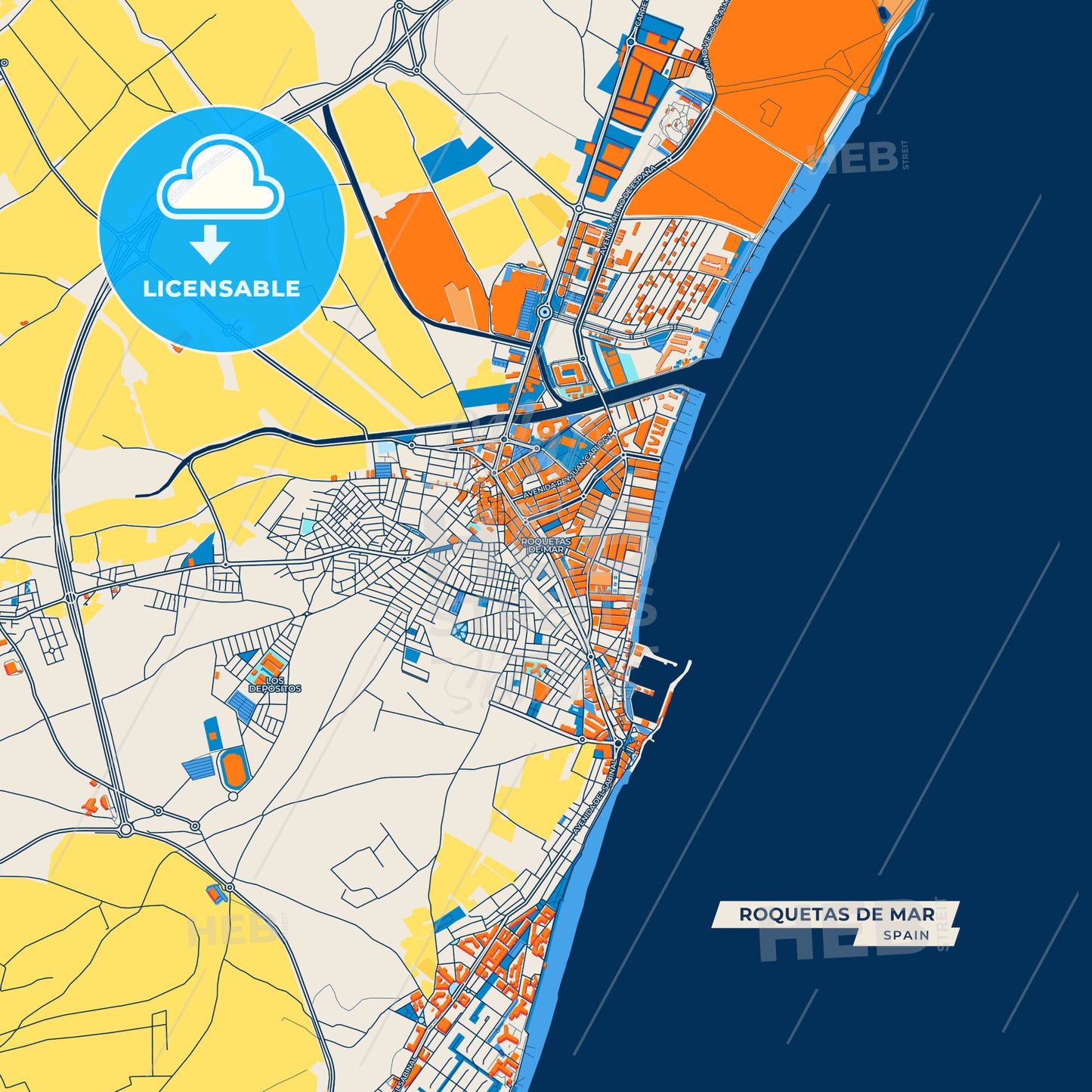 Canvas Print Template of Roquetas de Mar Street Map