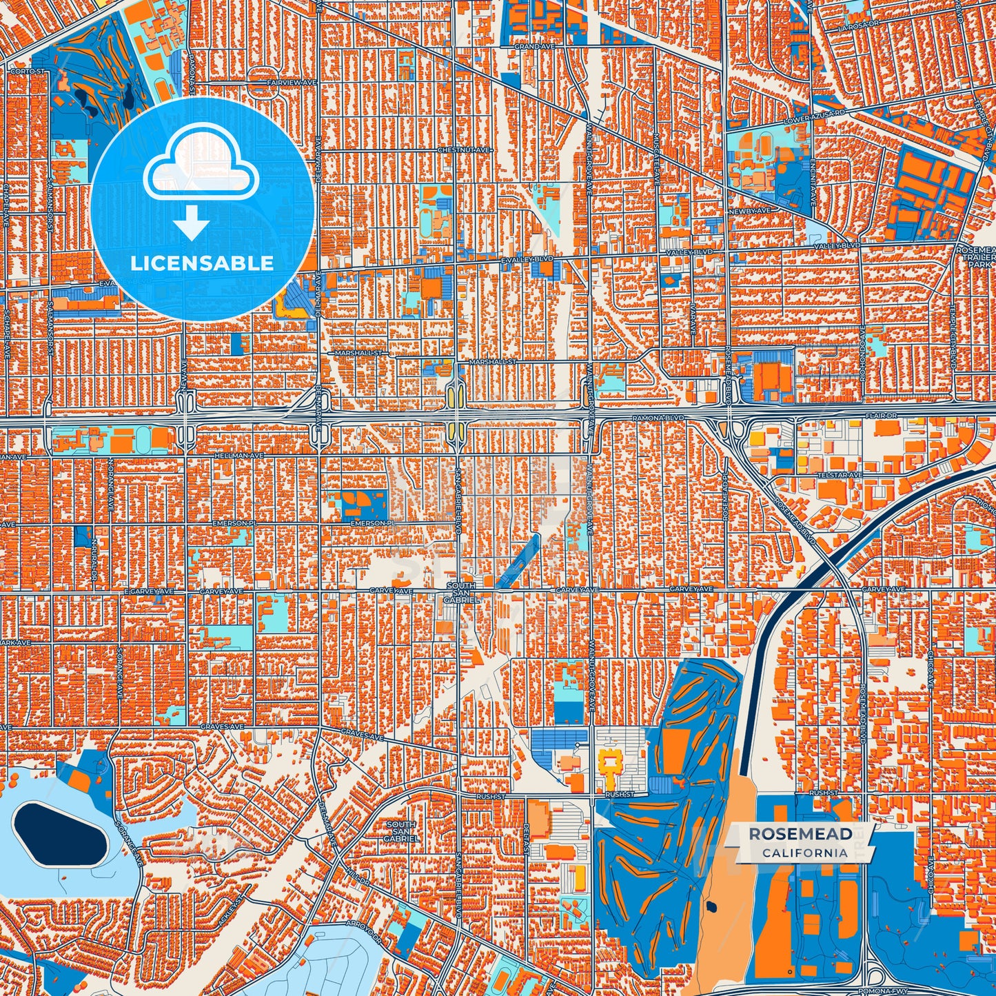 Canvas Print Template of Rosemead Street Map