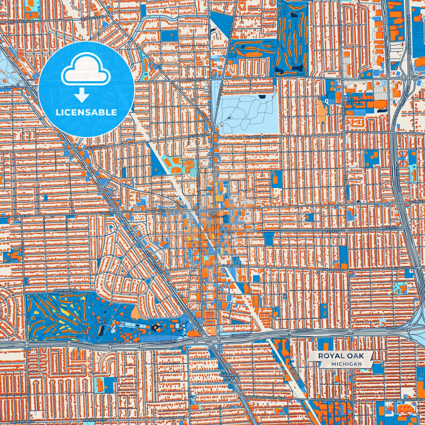 Canvas Print Template of Royal Oak Street Map