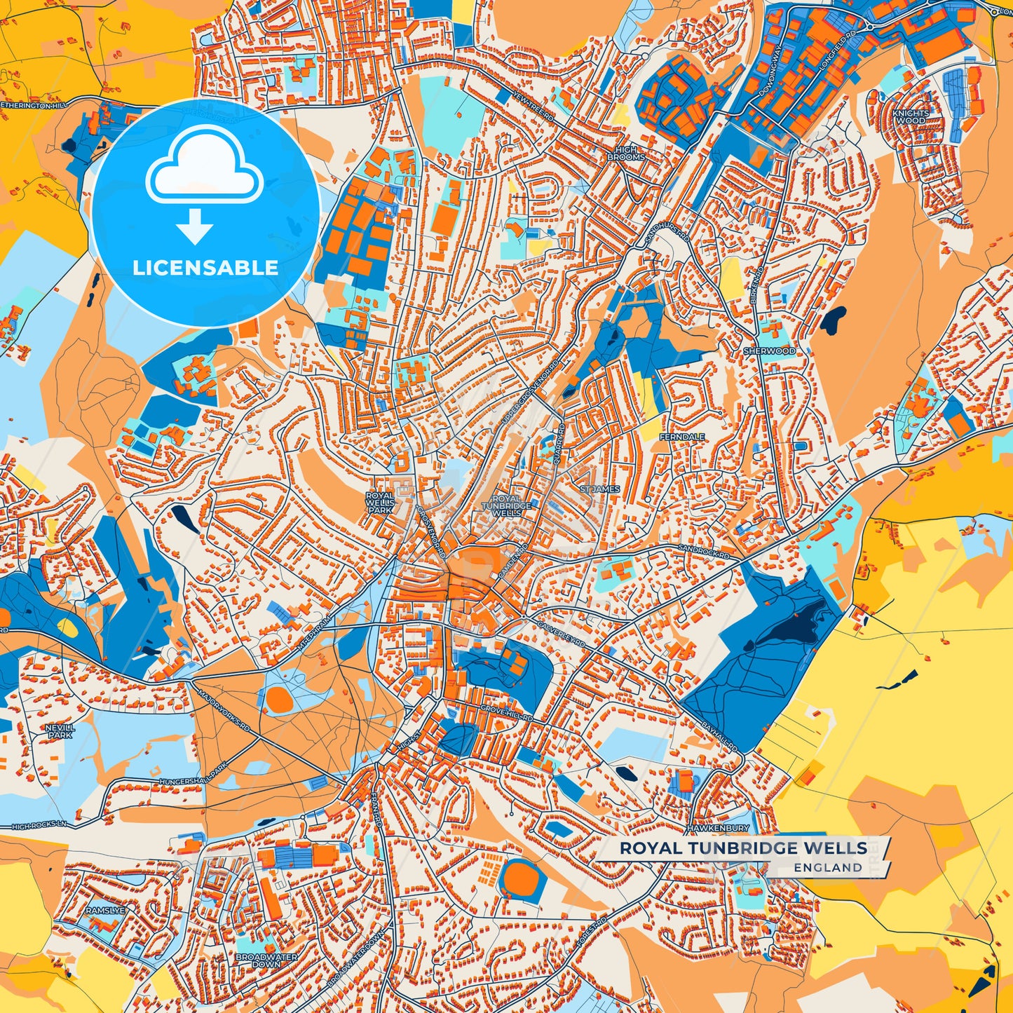 Canvas Print Template of Royal Tunbridge Wells Street Map