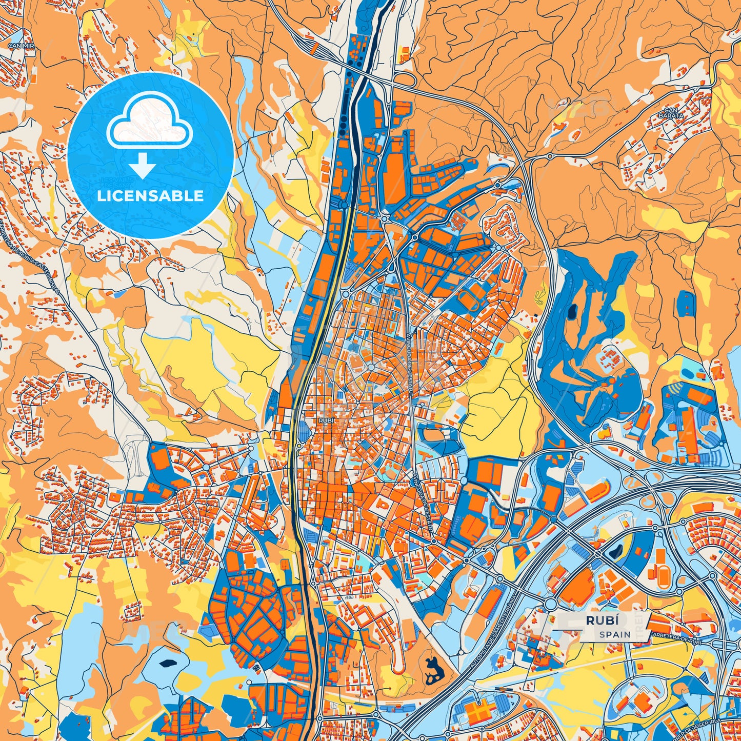 Canvas Print Template of Rubí Street Map